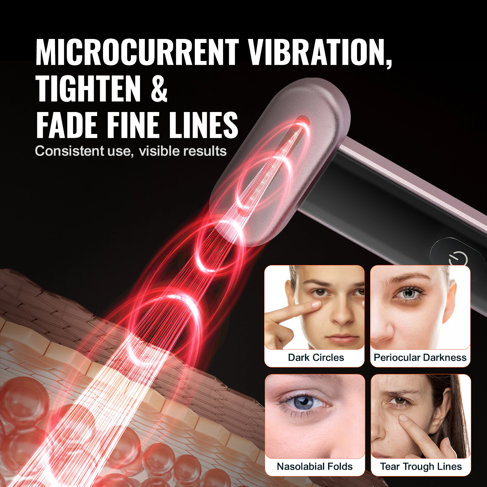HONGGE Red Light Therapy Wand for Face, Neck, LED Facial Wand Red Light Therapy Device, Vibrating Massage