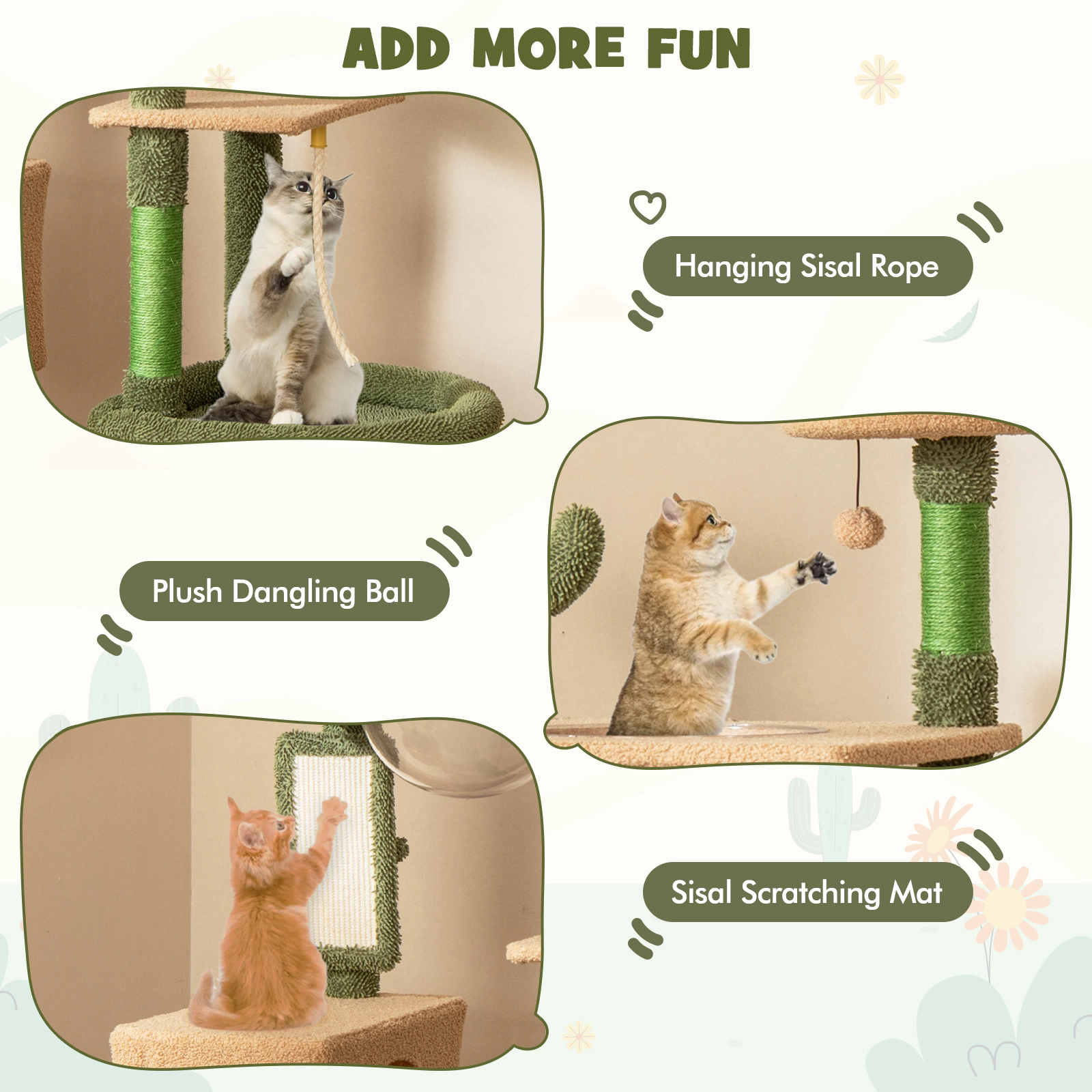 SlickBlue Multi Level Cactus Cat Tree with Condo and Scratching Posts