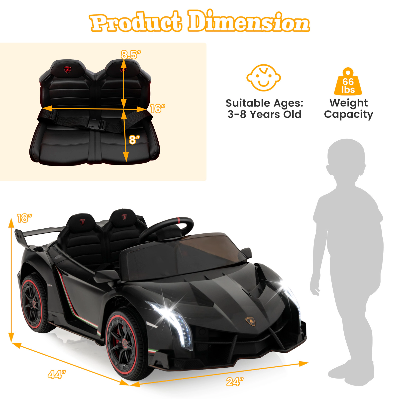 Glintex 12V 4WD Kids Sports Car with Hydraulic Doors and 3 Remote Speeds