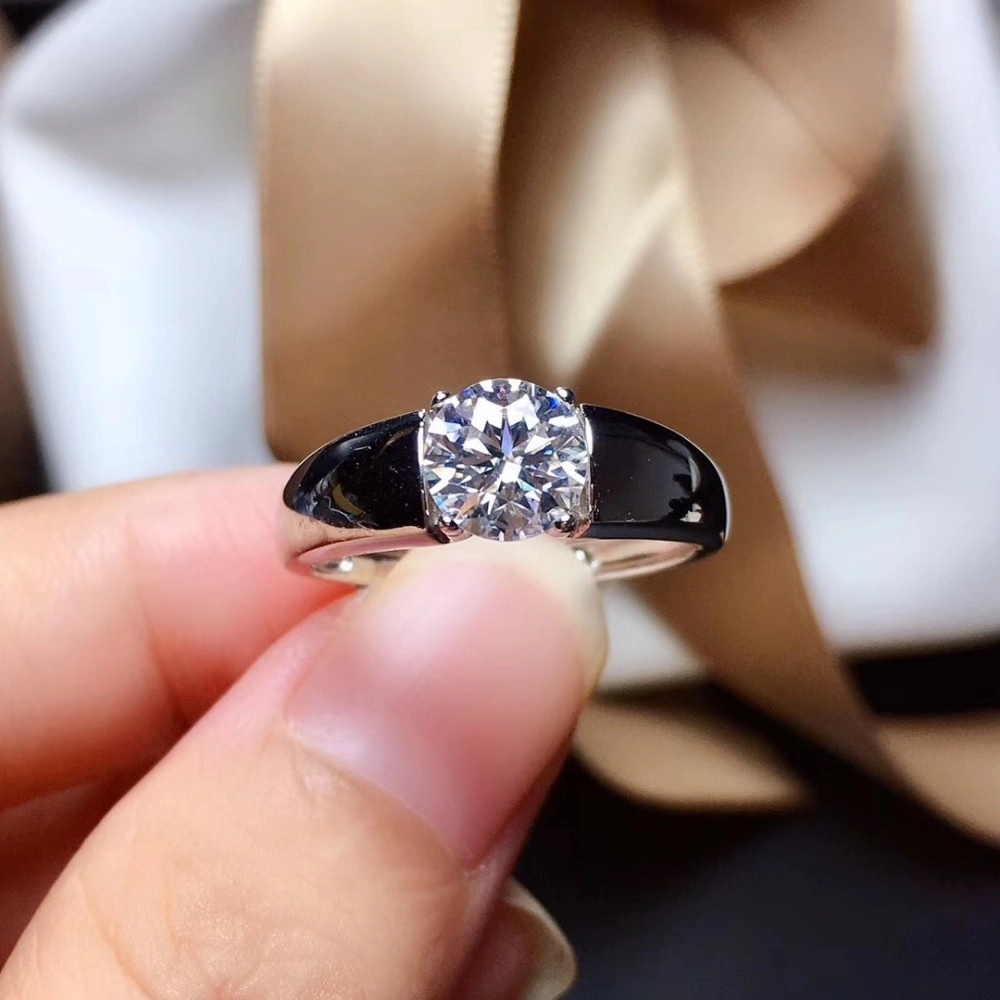 Wardrobe Whimsy Round Cut Cubic Zirconia Black Enamel Solitaire Ring