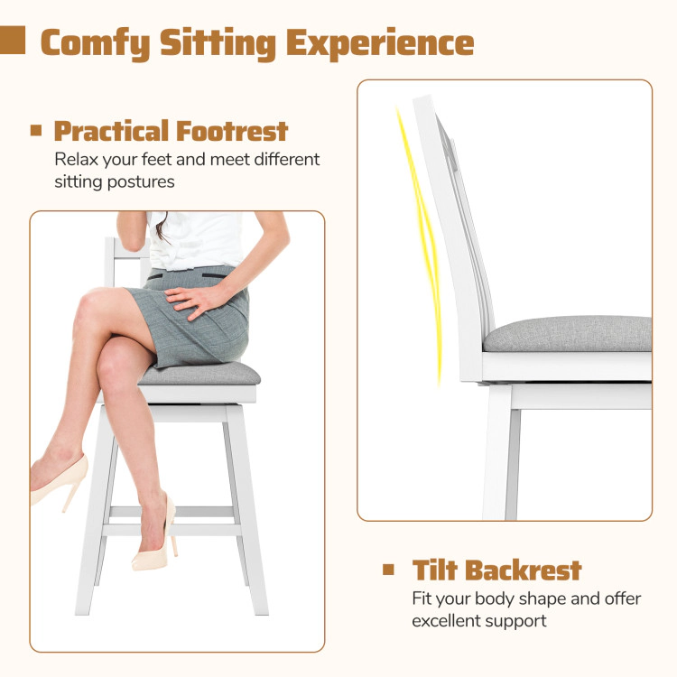 Hivvago Modern 25-Inch Bar Chairs with Upholstered Rotating Seat and Footrest - Set of 2