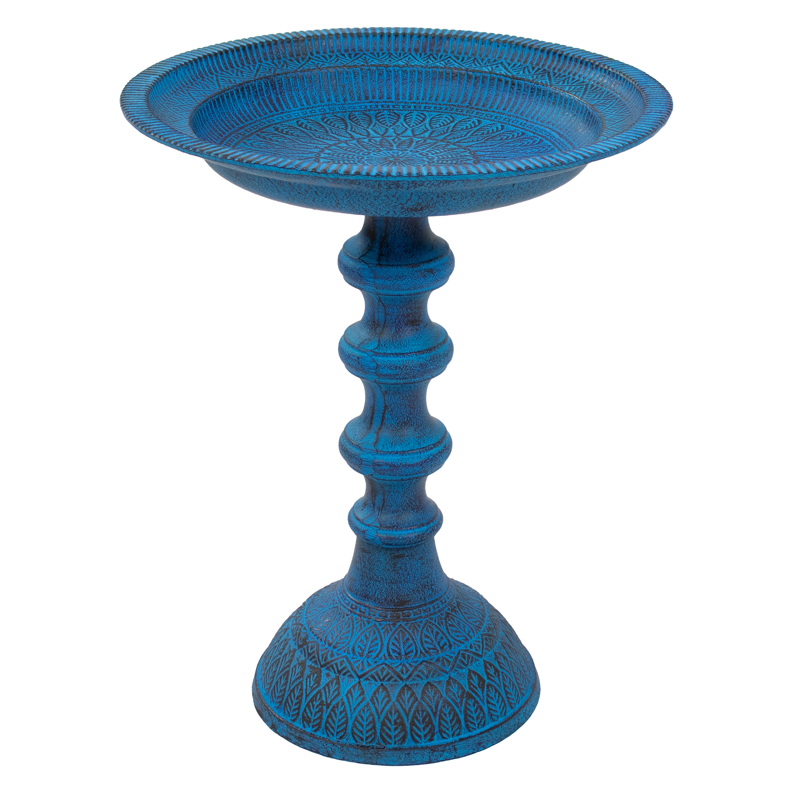 Sunnydaze Backyard Beauty Metal Bird Bath for Outside, 18” H, Blue Patina