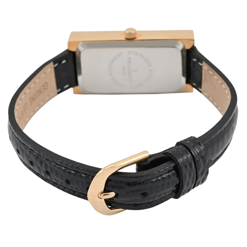 Peugeot Women's 35x20mm Crystal Bezel Watch with Glossy Black Leather Strap