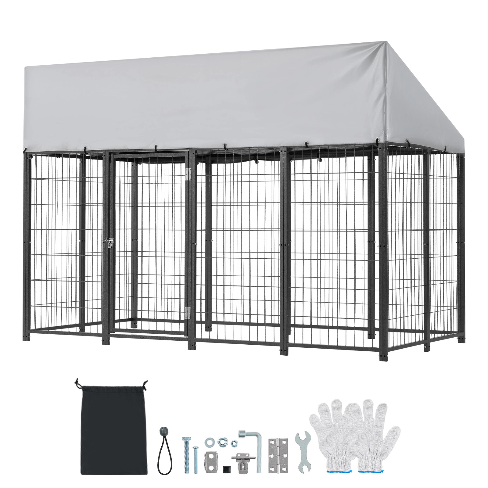 HONGGE 7.87 x 3.94 x 5.4 ft Outdoor Dog Kennel with Waterproof UV-Resistant Roof and Secure Lock for Large Dogs