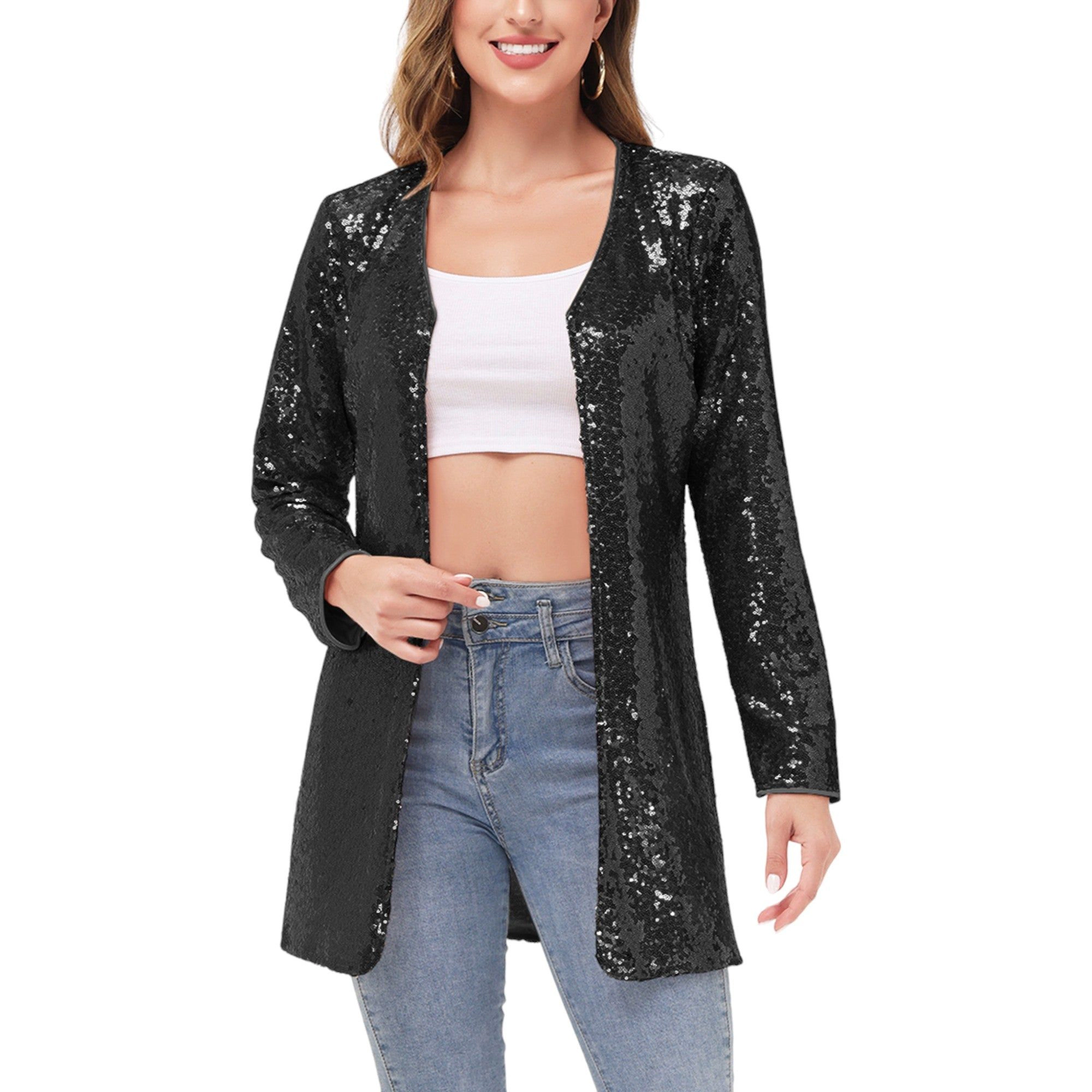 Anna-Kaci Women's Sequin Open Front Cocktail Outerwear Party Jacket