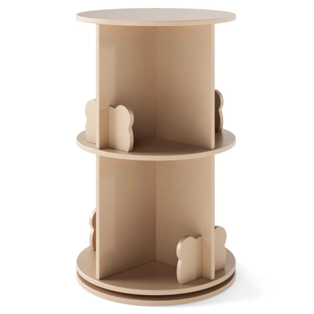 Hivvago 2 Tier Freestanding Kids Rotating Bookshelf Storage Rack with Bear Baffles
