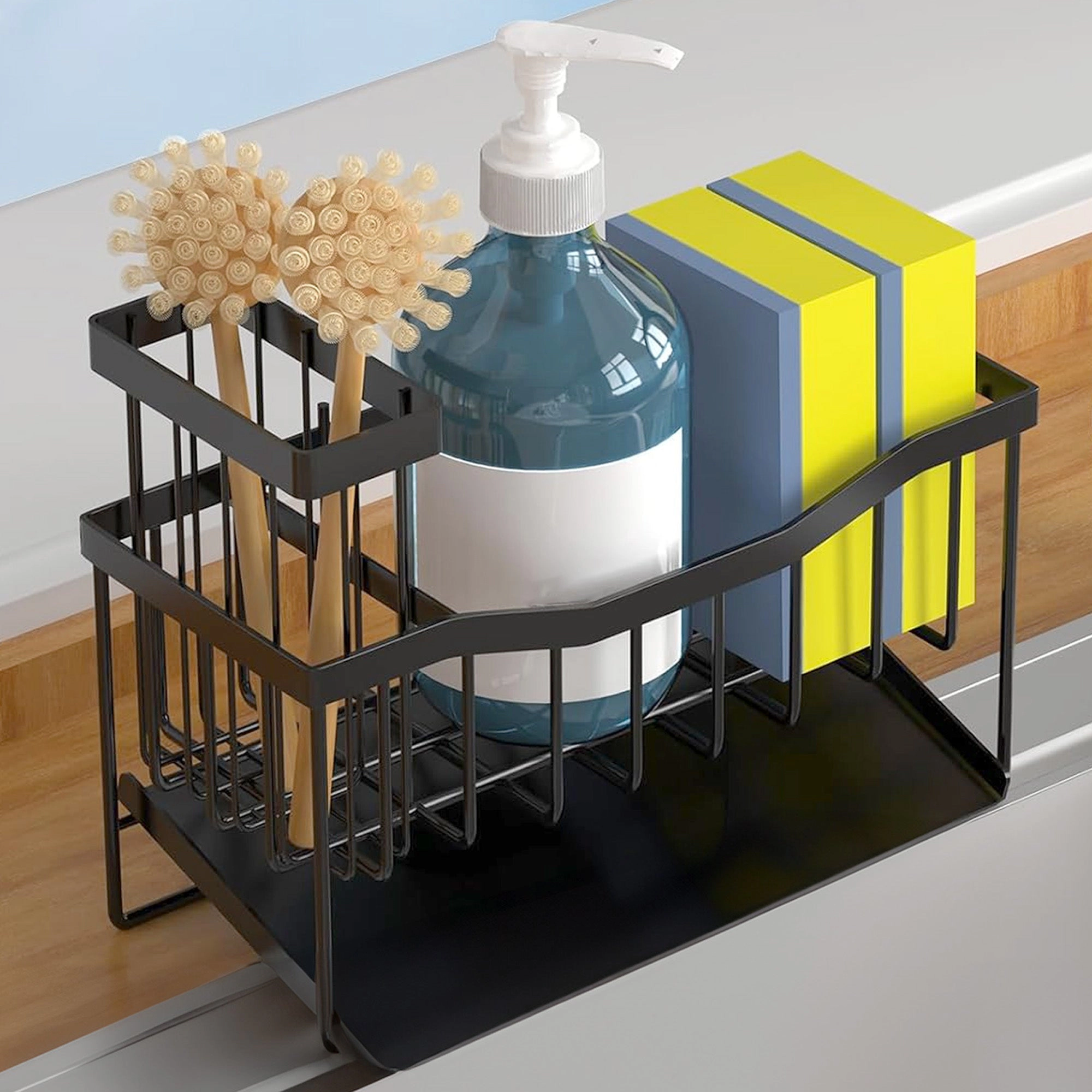 Cheer Collection Stainless Steel Sink Caddy Sponge Holder with Drain Tray