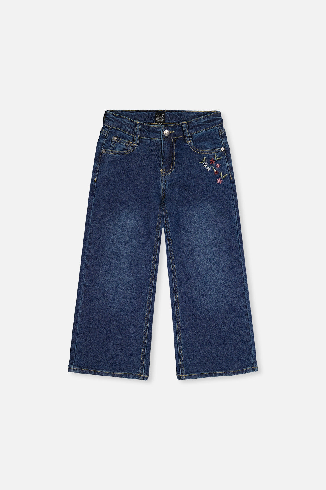 Deux par Girls Flower Embroidered Stretch Denim Jeans