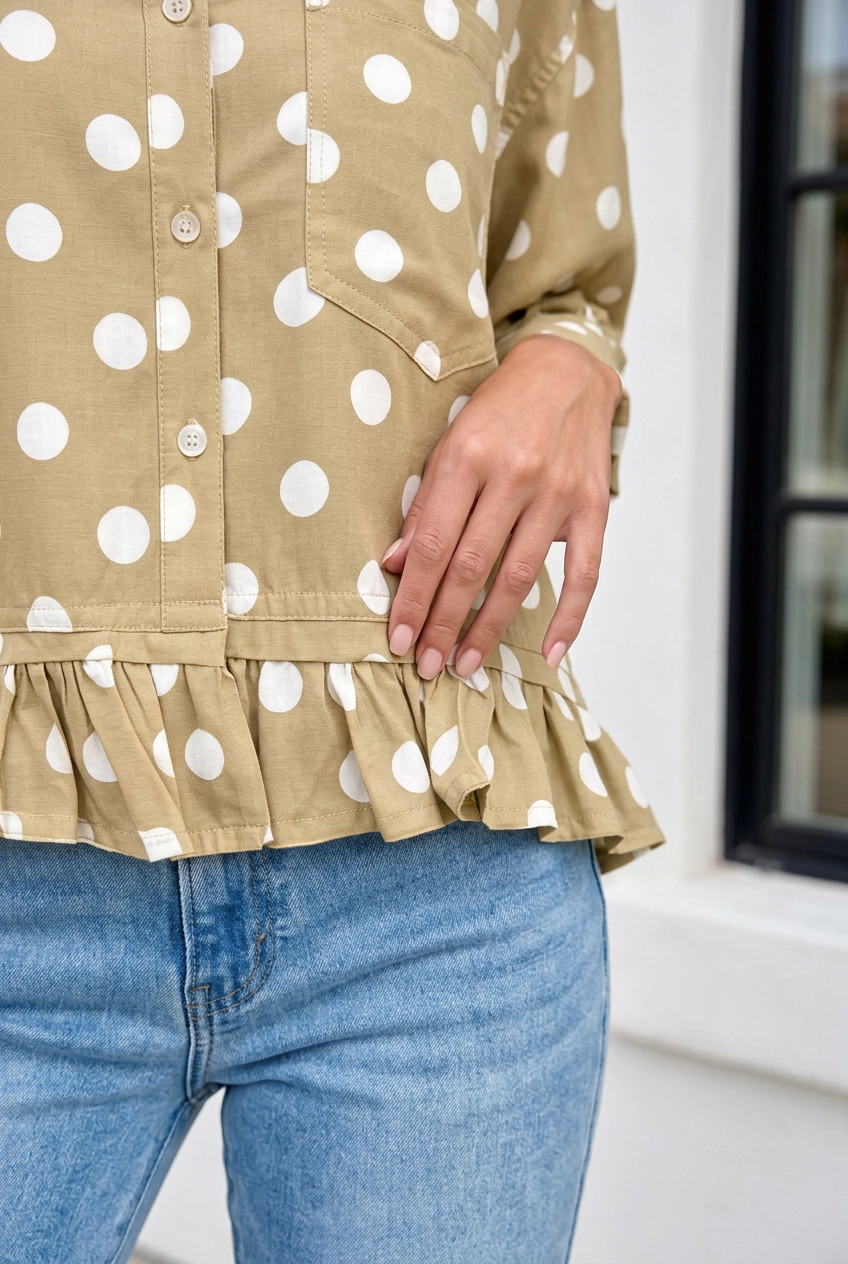 Threaded Pear Brenda Ruffle Hem Casual Shirt