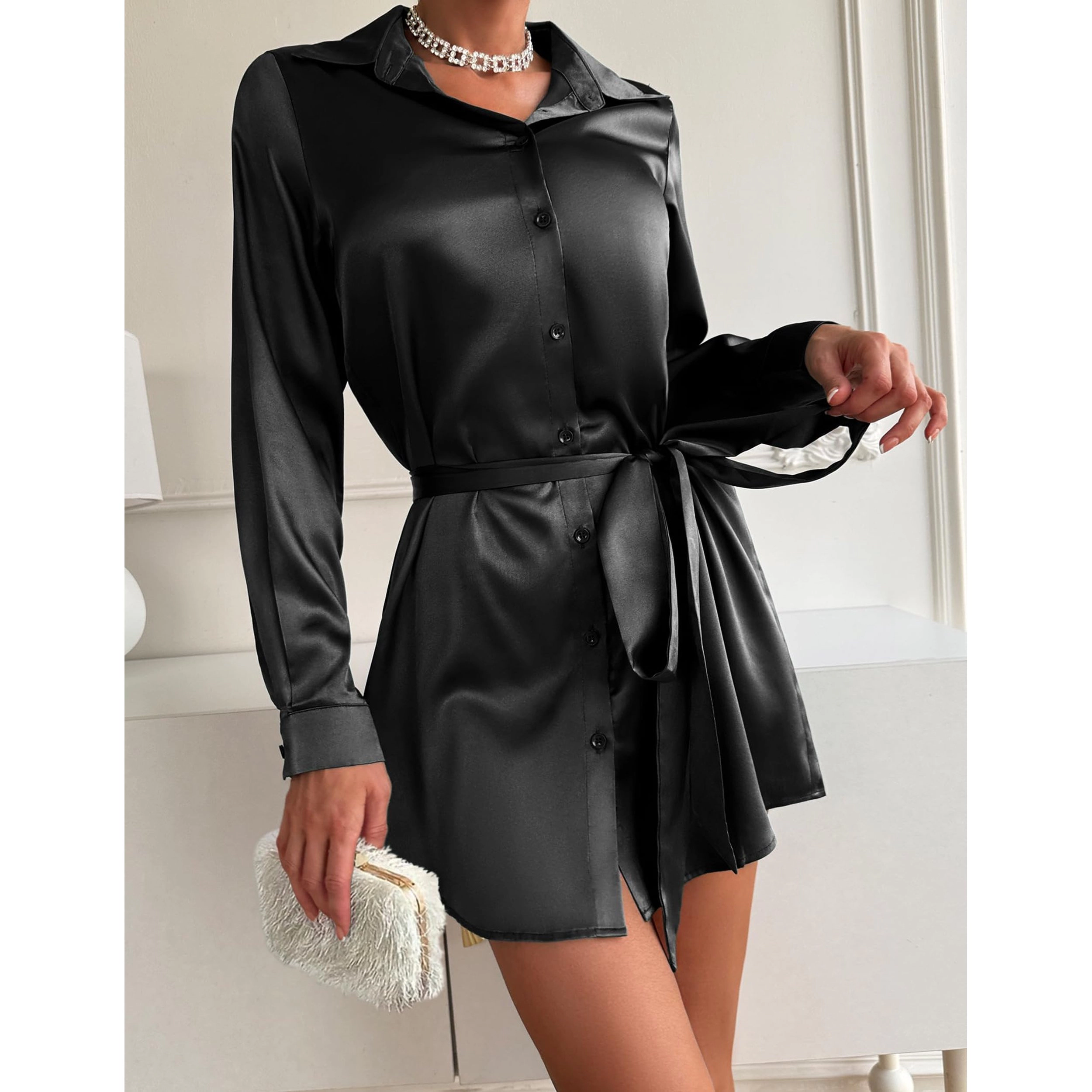 Zeagoo Women's V Neck Long Sleeve Shirt Dress