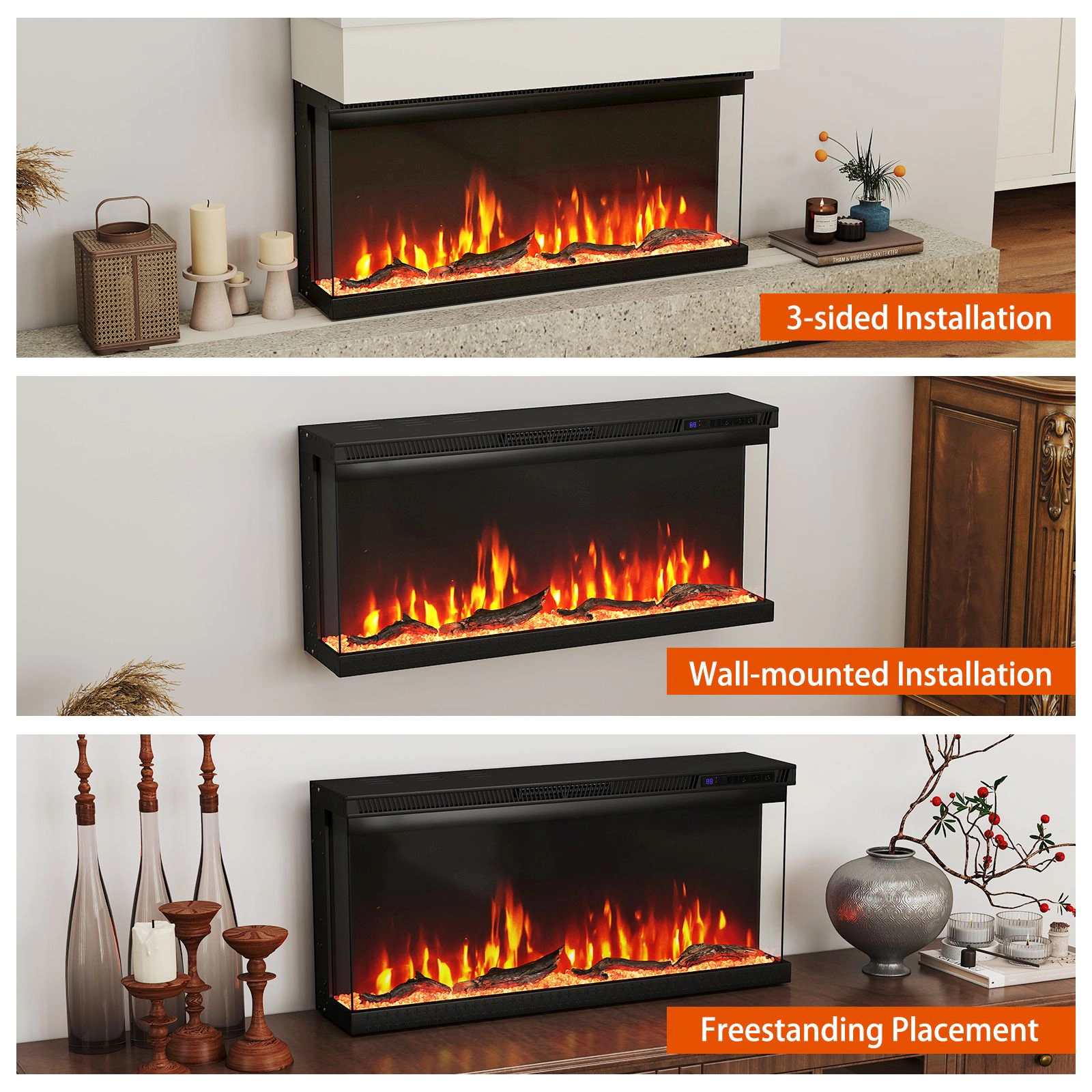 SlickBlue 36 Inch Electric Fireplace Insert with Remote Control and 12 Flame Colors