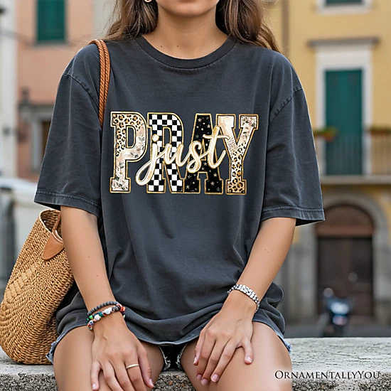 OrnamentallyYou Unisex Just Pray Retro Leopard Checkered T-Shirt - JCPenney
