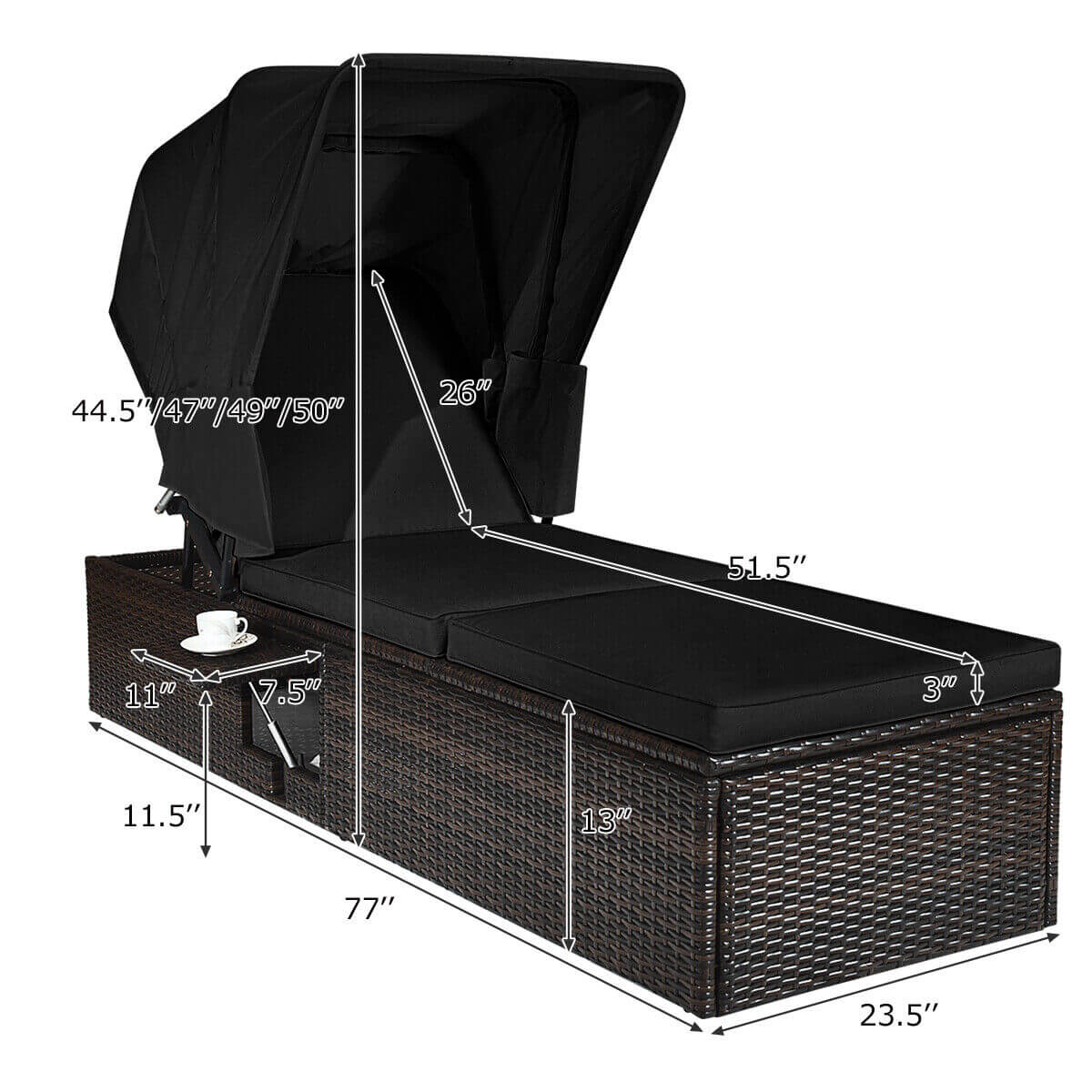 Hivvago Outdoor Adjustable Cushioned Chaise Lounge Chair with Folding Canopy