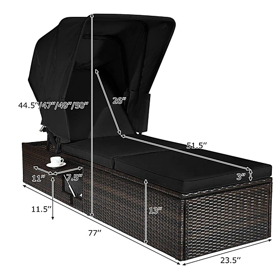 Hivvago Outdoor Adjustable Cushioned Chaise Lounge Chair with Folding Canopy