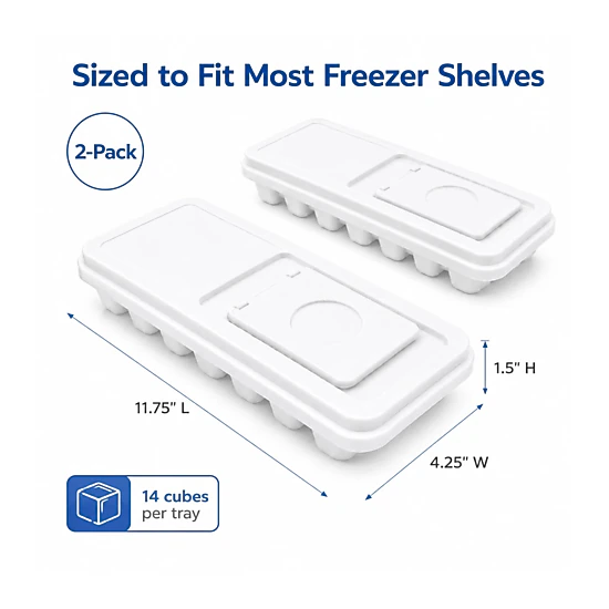 Home Collection Pack of 2 BPA-Free Ice Cube Trays with Lids