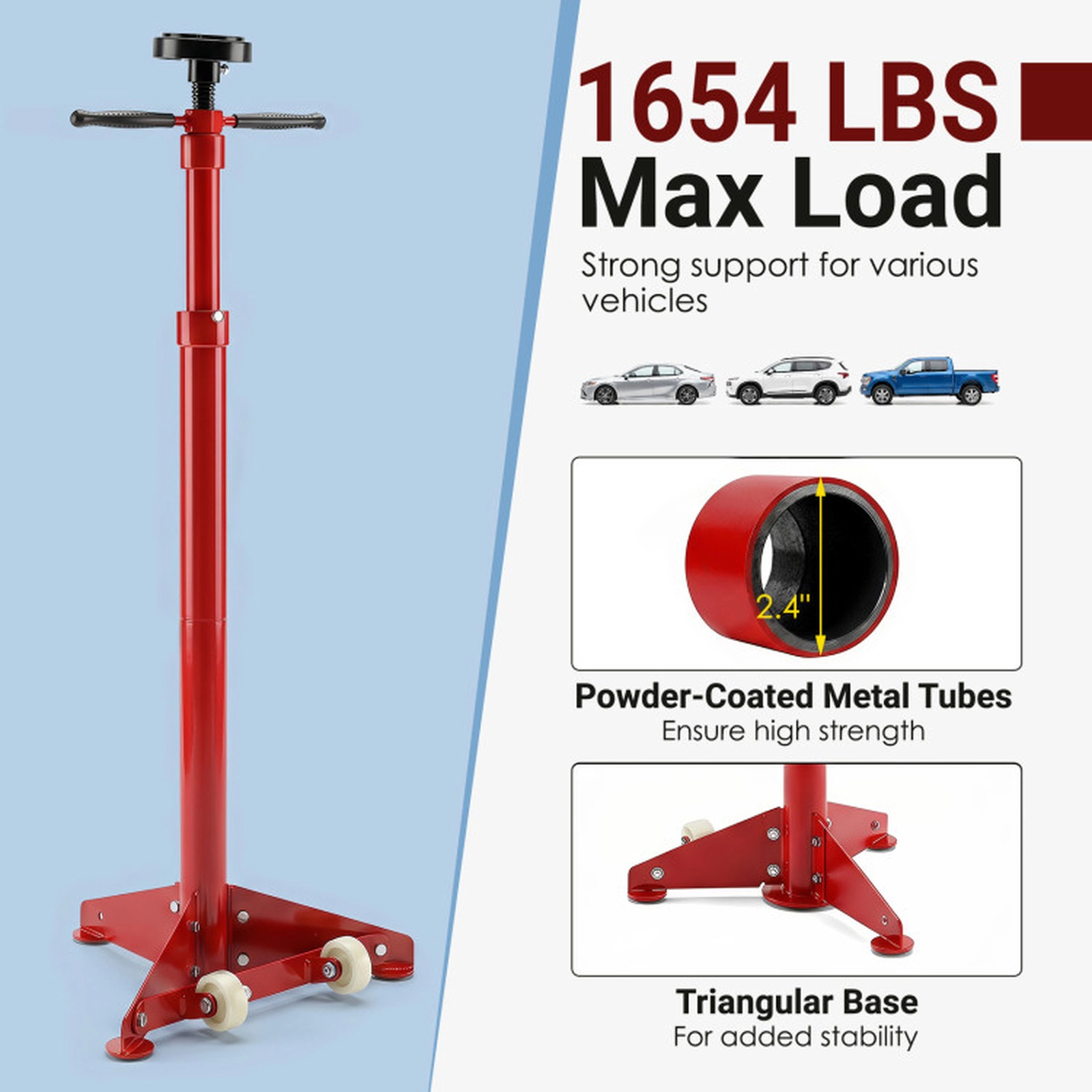 SUGIFT 1654-lb Capacity Adjustable Underhoist Support Stand with Thrust Bearing and Rolling Wheels