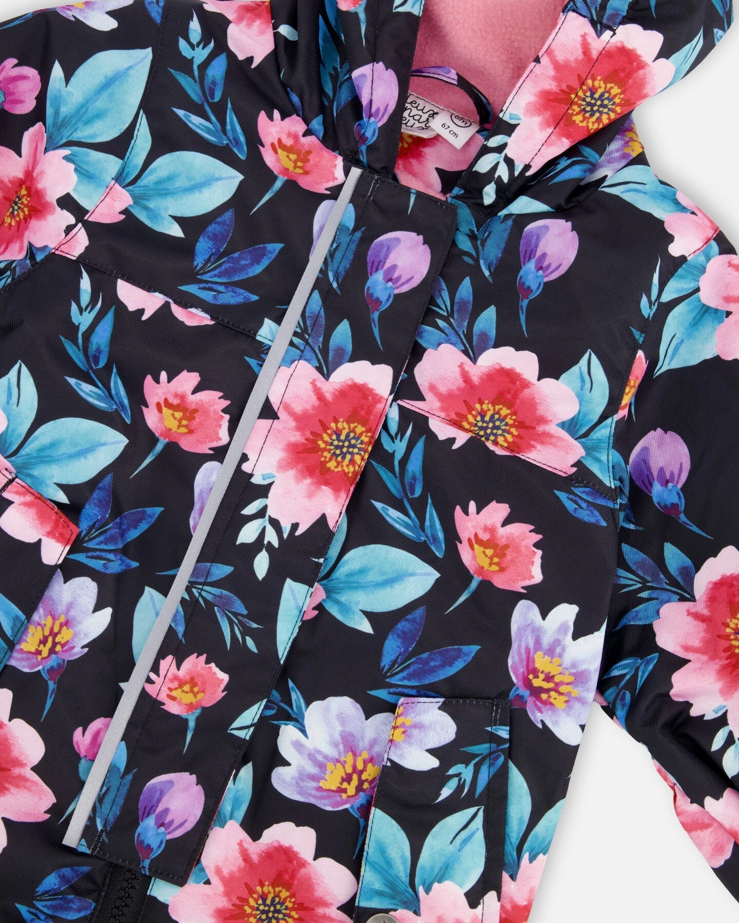 Deux par Deux Girls Mid-Season One-Piece Outerwear with Hat Printed Flowers
