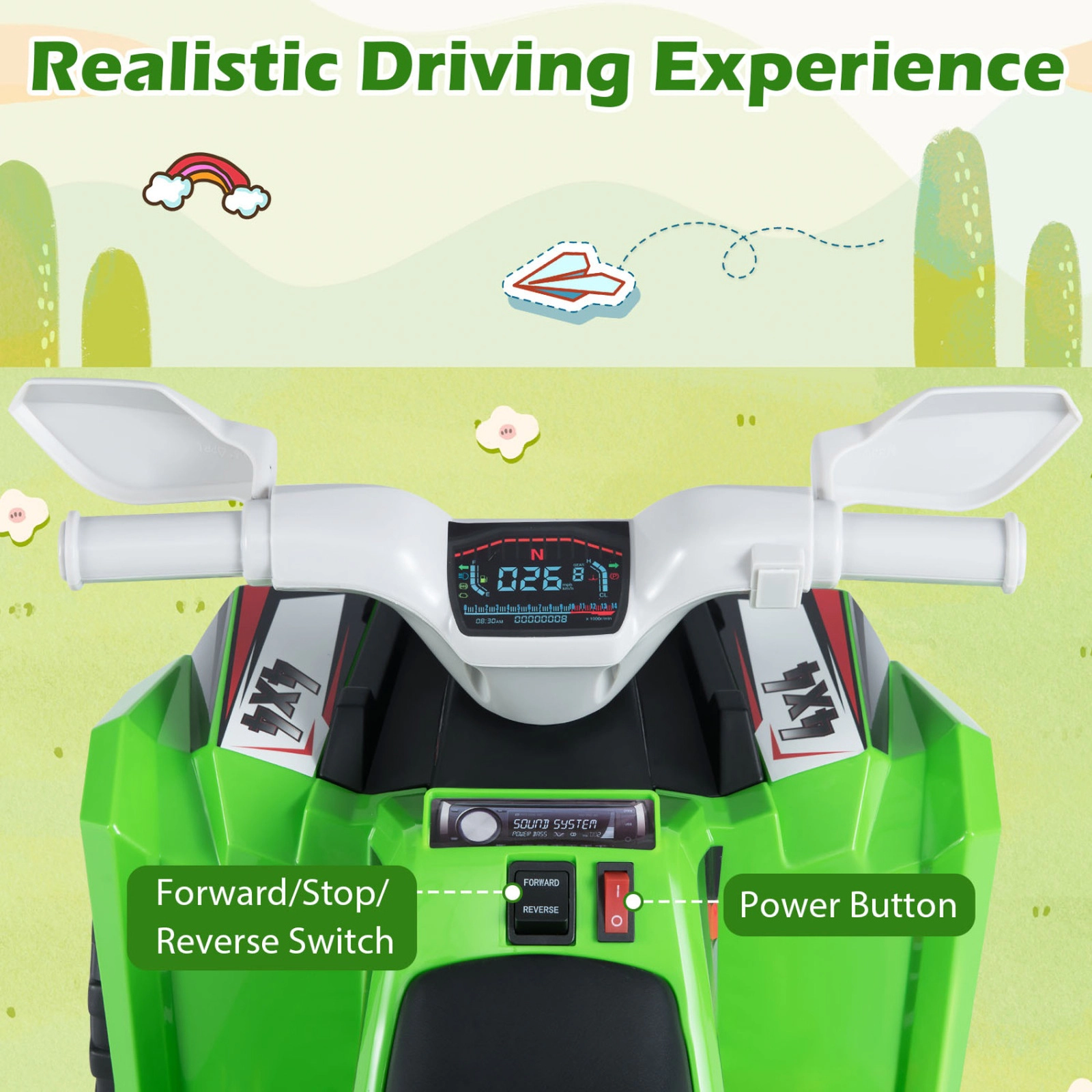 SUGIFT 6V Electric Kids Ride-On ATV Quad Car with Detachable Trailer 66-lb Capacity Ages 3+ Multi-Terrain Wheels Green