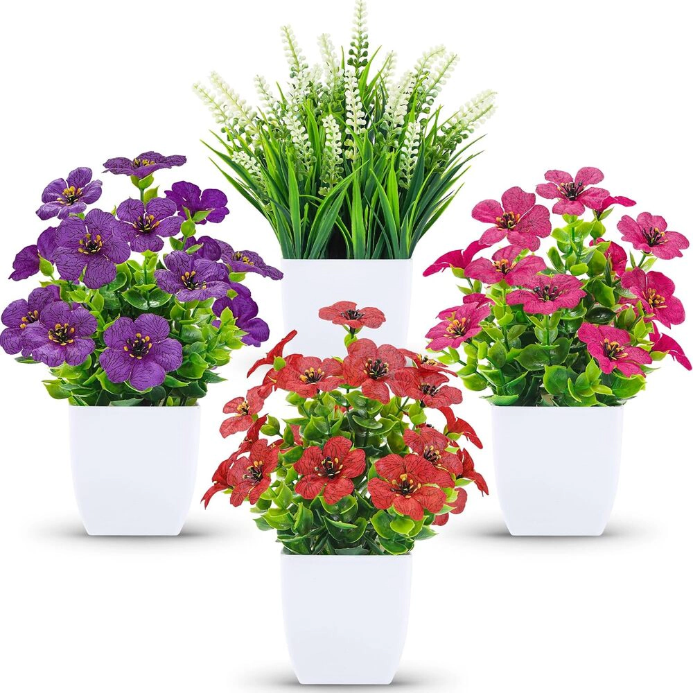 Haven Craftworks Unisex Artificial Potted Flowers 4-Piece Set
