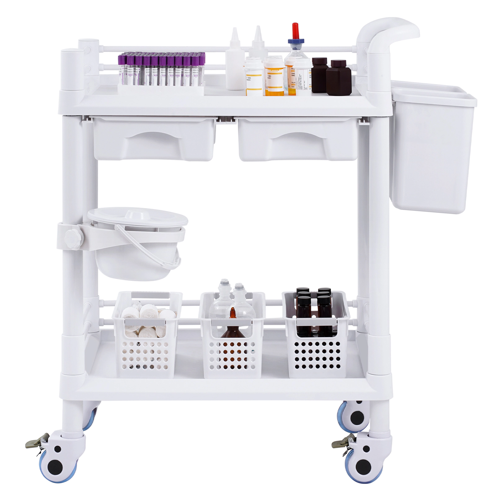 HONGGE Lab Carts Lab Utility Cart with 3 Trays & 4 Silent Wheels Mobile Medical Cart with PP Material Lab Rolling Cart