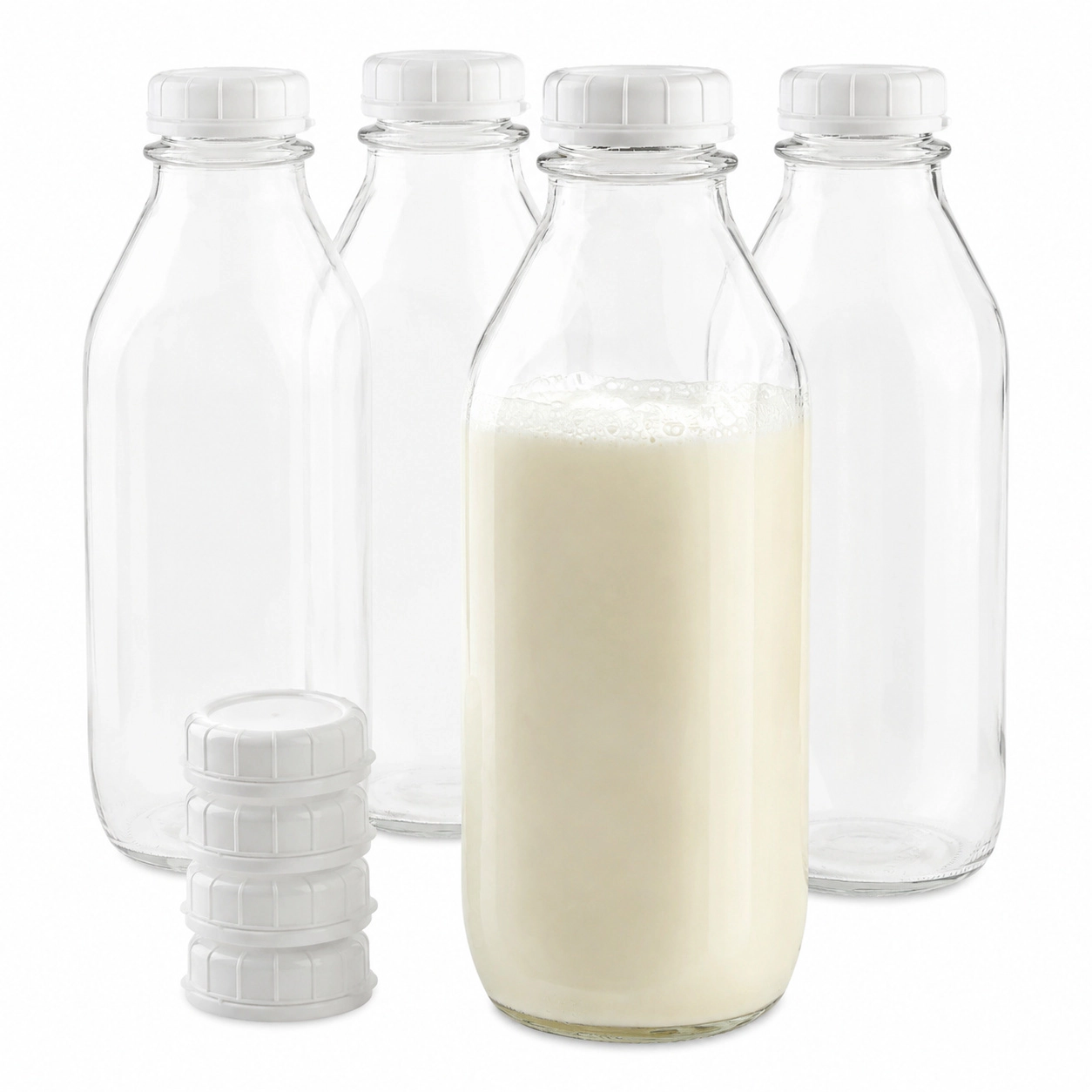 WZK 4-Pack Reusable Food Grade Glass Milk Jugs Storage Containers