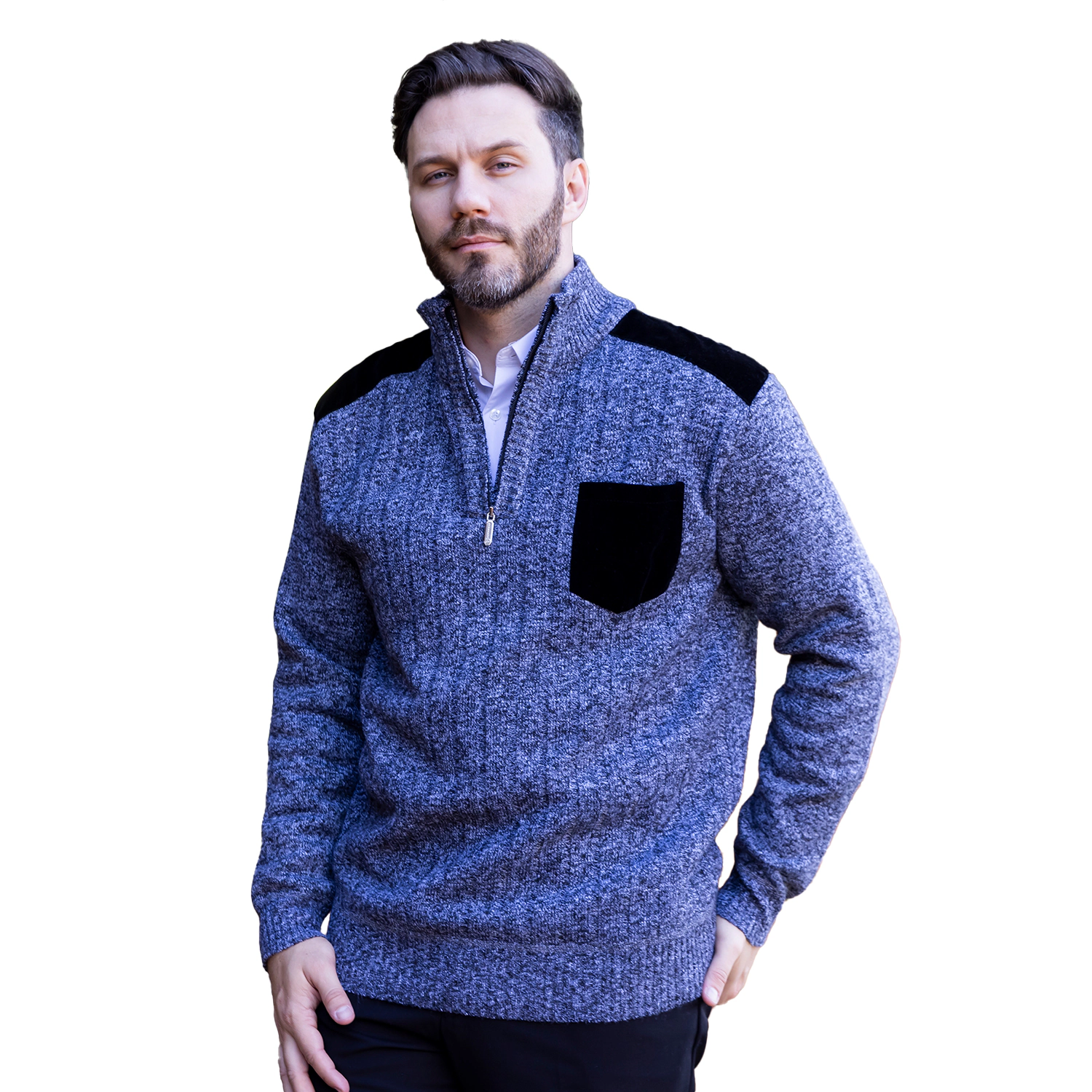 Gioberti Men's Quarter Zip Pullover Knitted Regular Fit Sweater With Soft Brushed Flannel Lining