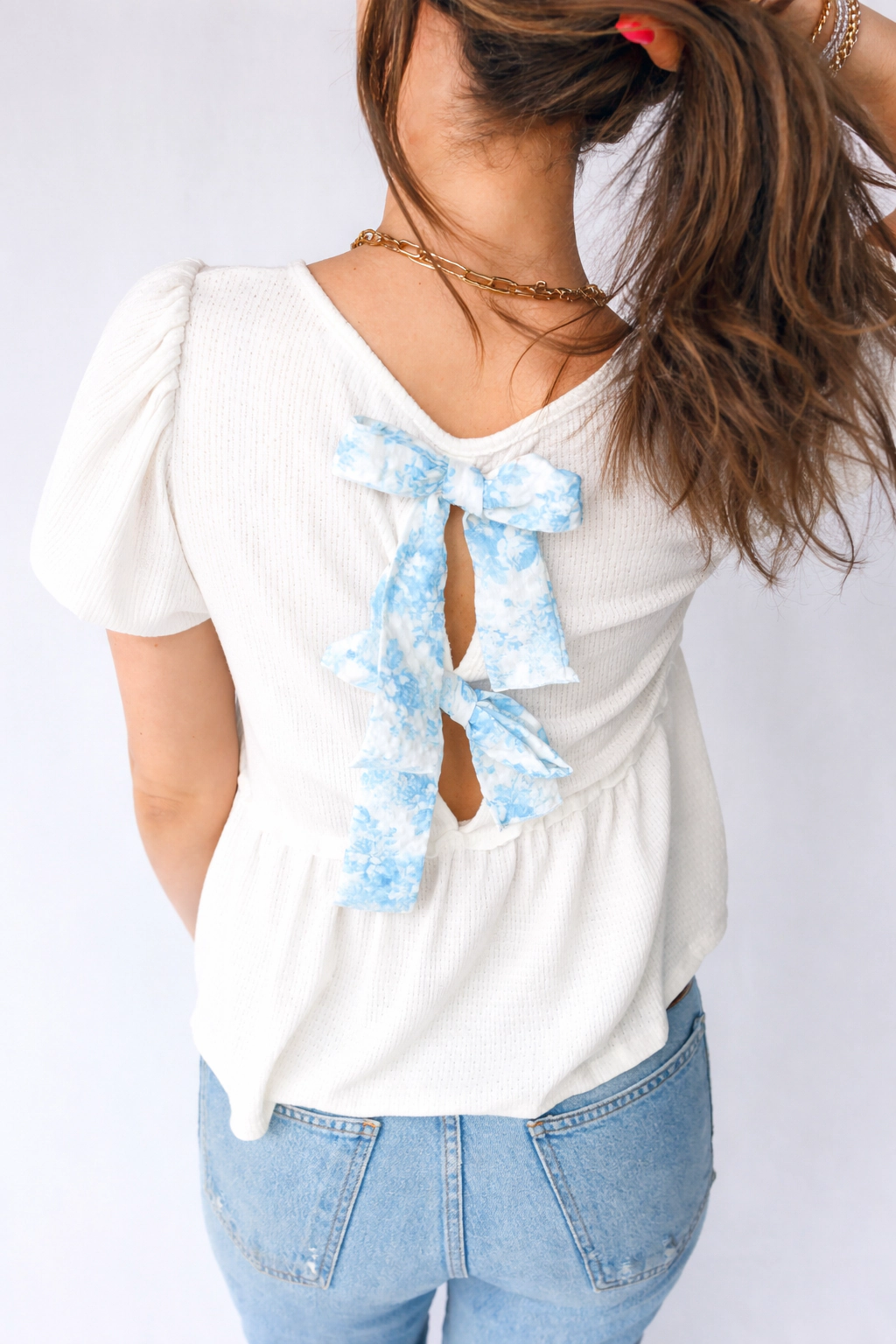 Threaded Pear Women's Lilliana Bubble Sleeve Peplum Top