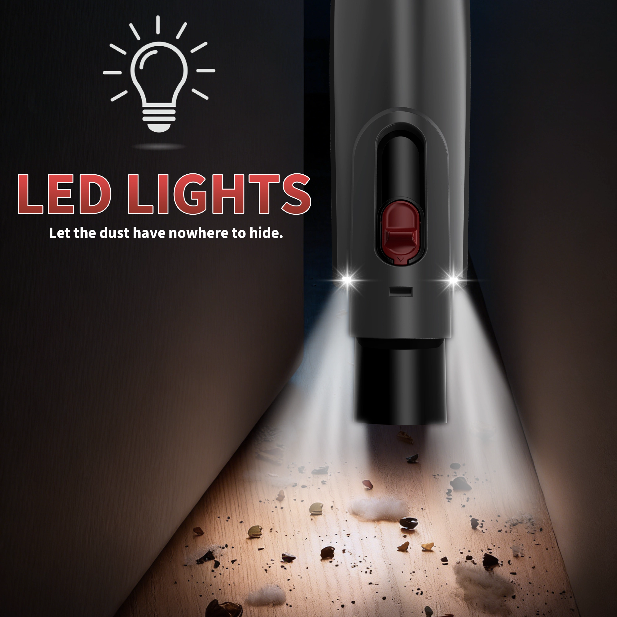 WHALL Cordless Handheld Vacuum with Strong Suction, LED Light, Multi-Accessories, Fast Charging for Home, Car, Pet Hair