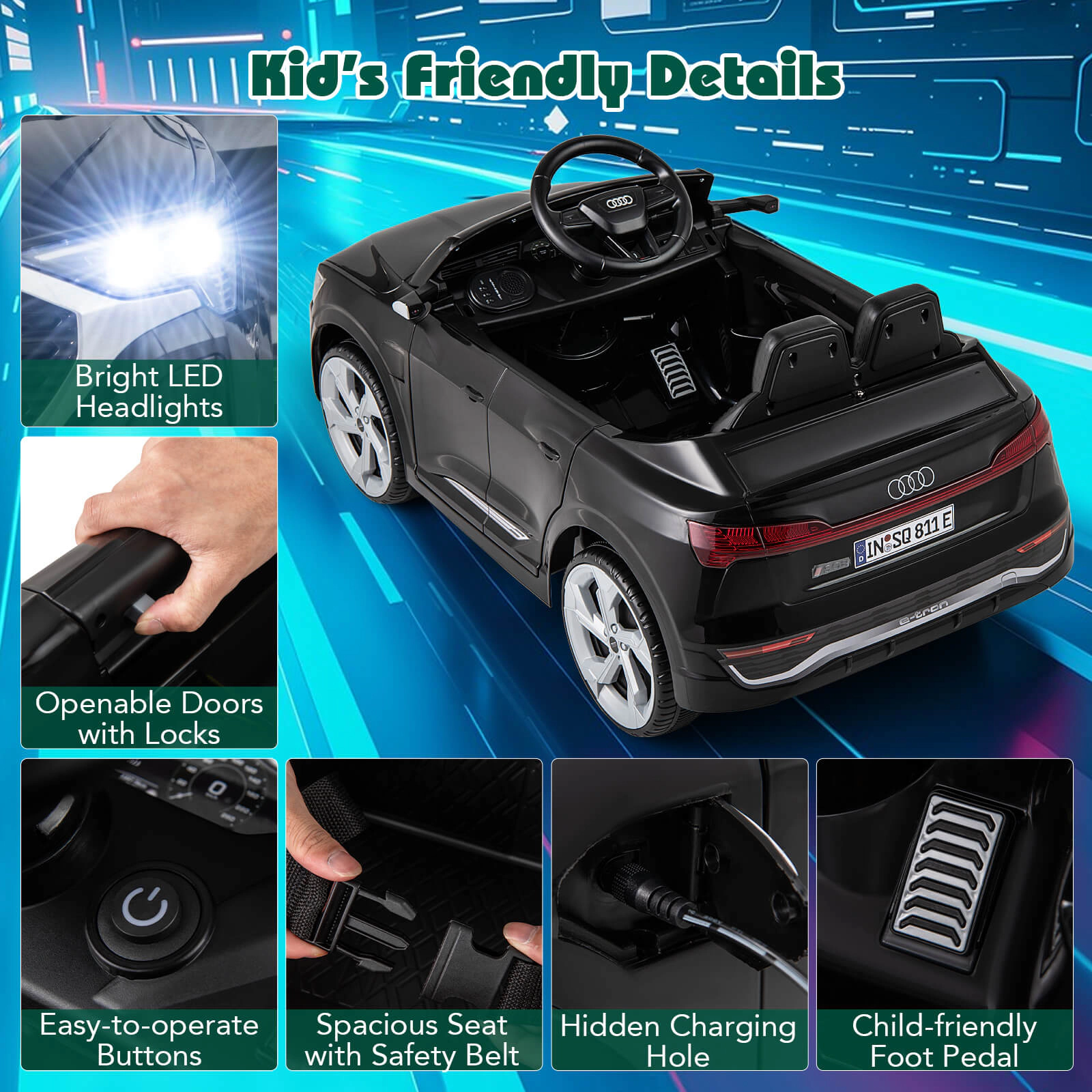 Costway 12V Kids Ride On Car w/Remote Control 4 Wheels Suspension 3 Speeds LED Headlight