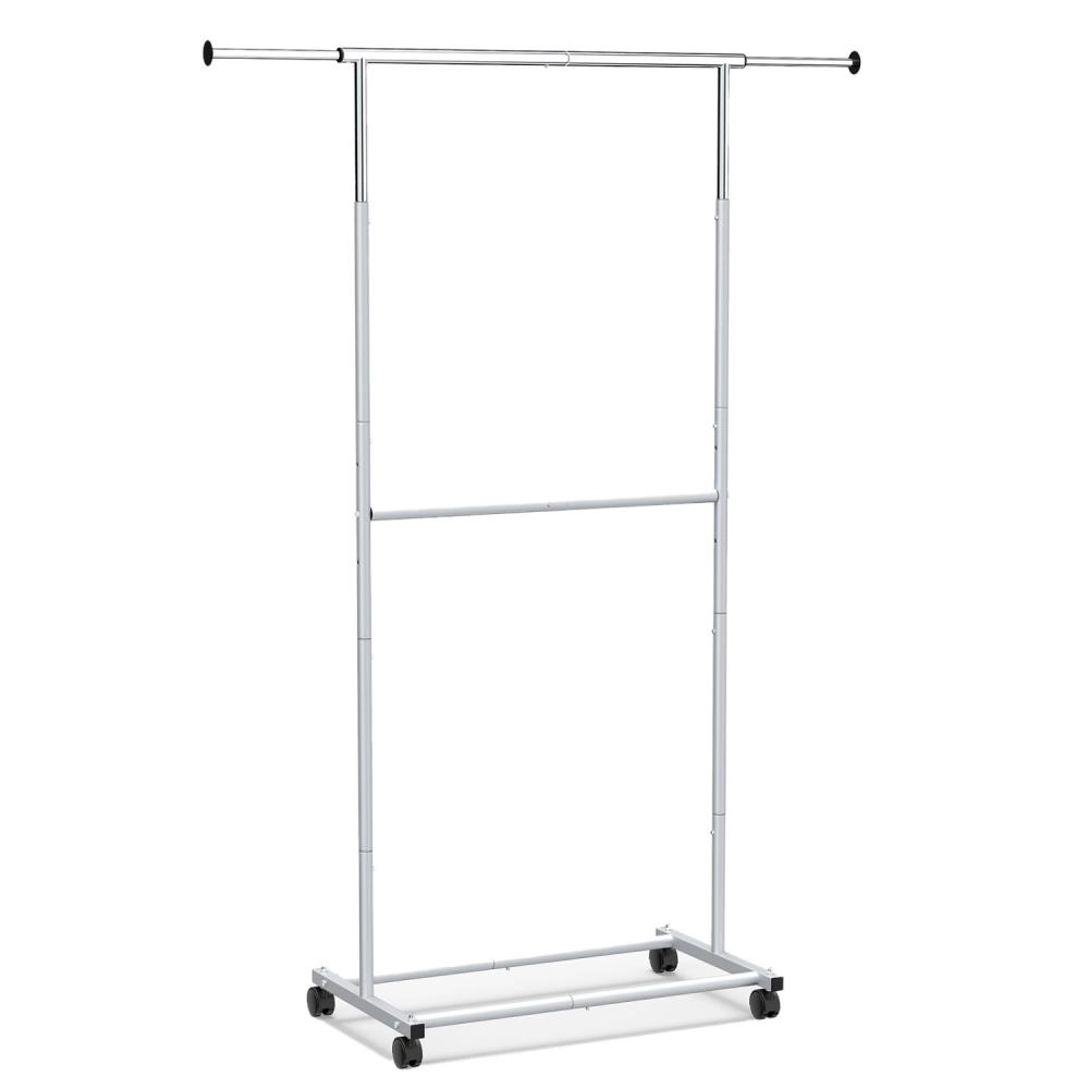 Hivvago Rolling Clothes Rack Double-Rod Extendable Garment Stand For Hanging Clothes