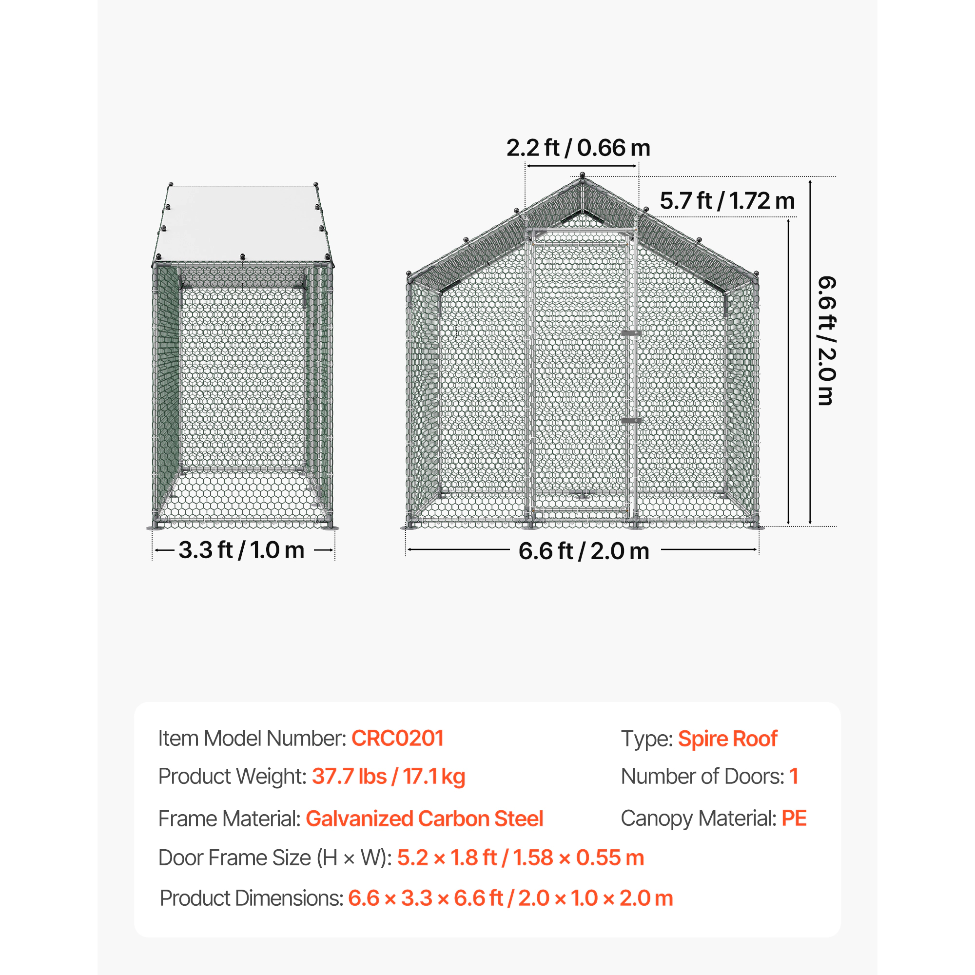 HONGGE Large Metal Chicken Coop Walk-in Chicken Run House with Waterproof Cover & Sturdy Frame Spire Roof Poultry Cage