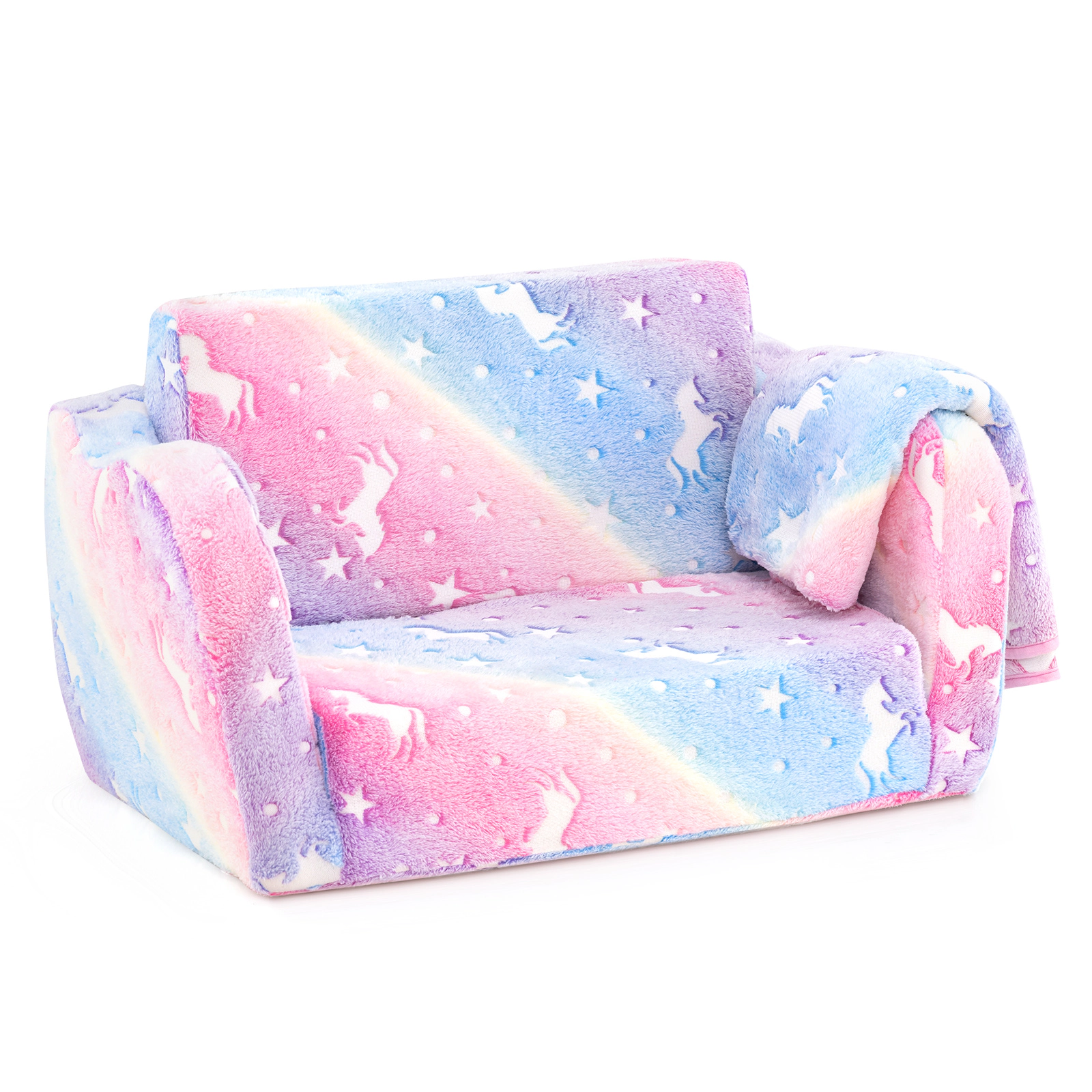 SUGIFT Matching Blanket and Glow in the Dark Pattern 2-in-1 Folding Kids Couch