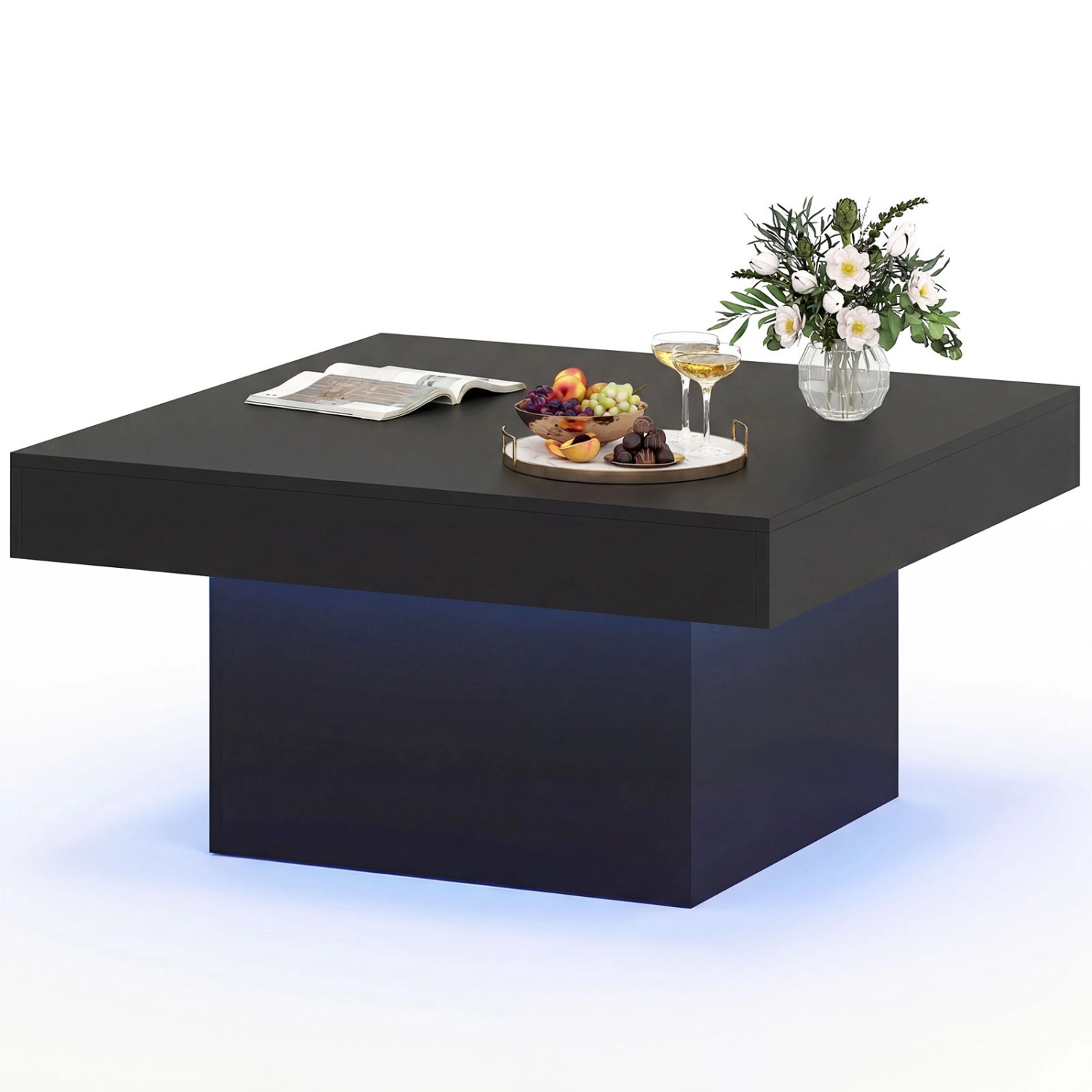 Glintex 35.5-Inch Square Coffee Table with RGB LED Lighting and Remote