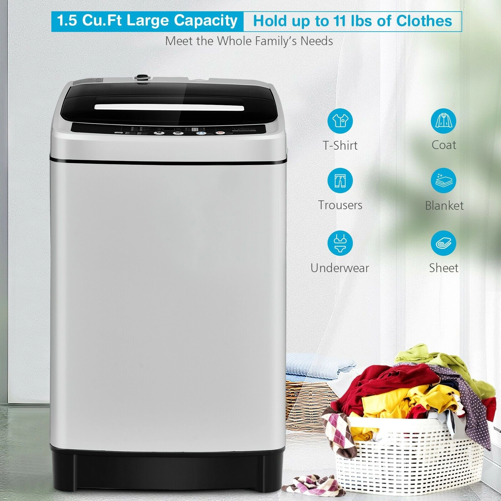 SlickBlue Portable Washer with 8 Programs, 10 Water Levels and LED