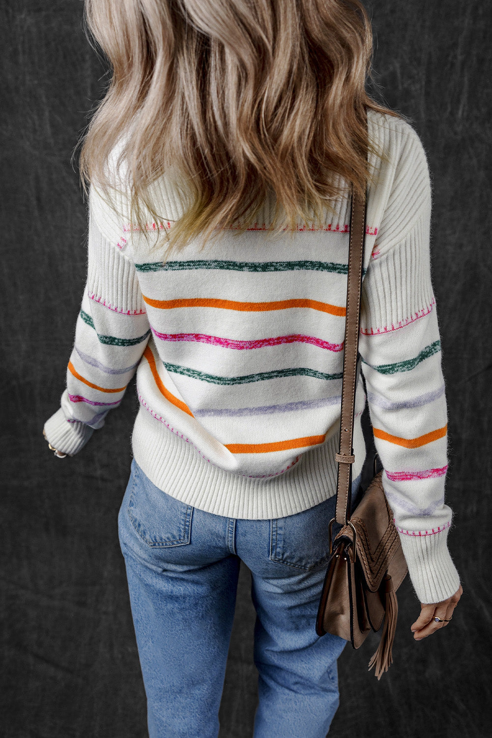 Threaded Pear Women's Sophia Striped Ribbed Trim Sweater