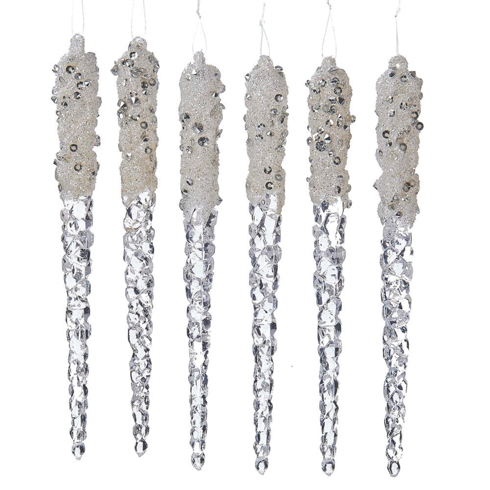 Kurt Adler Icicles with Glitter Christmas Tree Ornaments 6 Piece Set 6 inches Tall