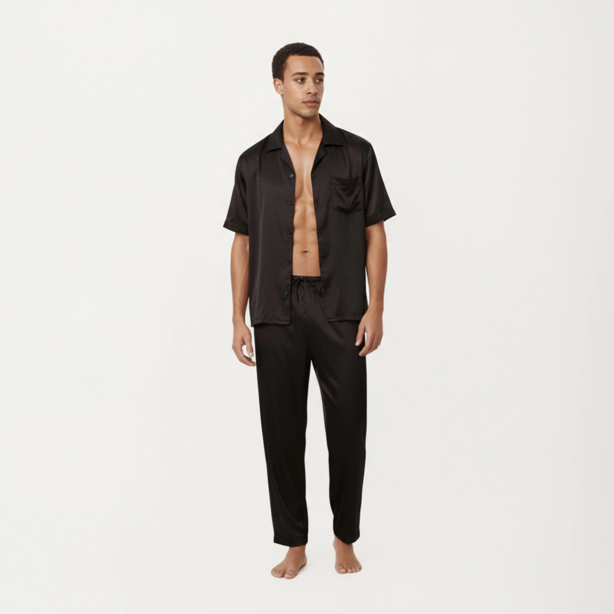 Anna-Kaci Men's Satin Lounge Pants with Elastic Waistband and Straight -Leg Fitted
