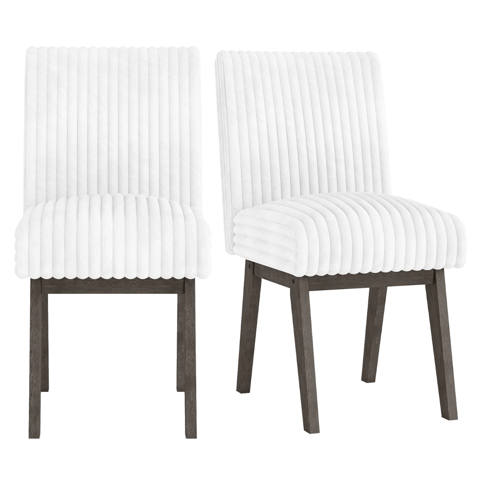 SUGIFT Set of 2 Upholstered Dining Chairs with Channel Tufted Back and Solid Rubber Wood Legs for Kitchen