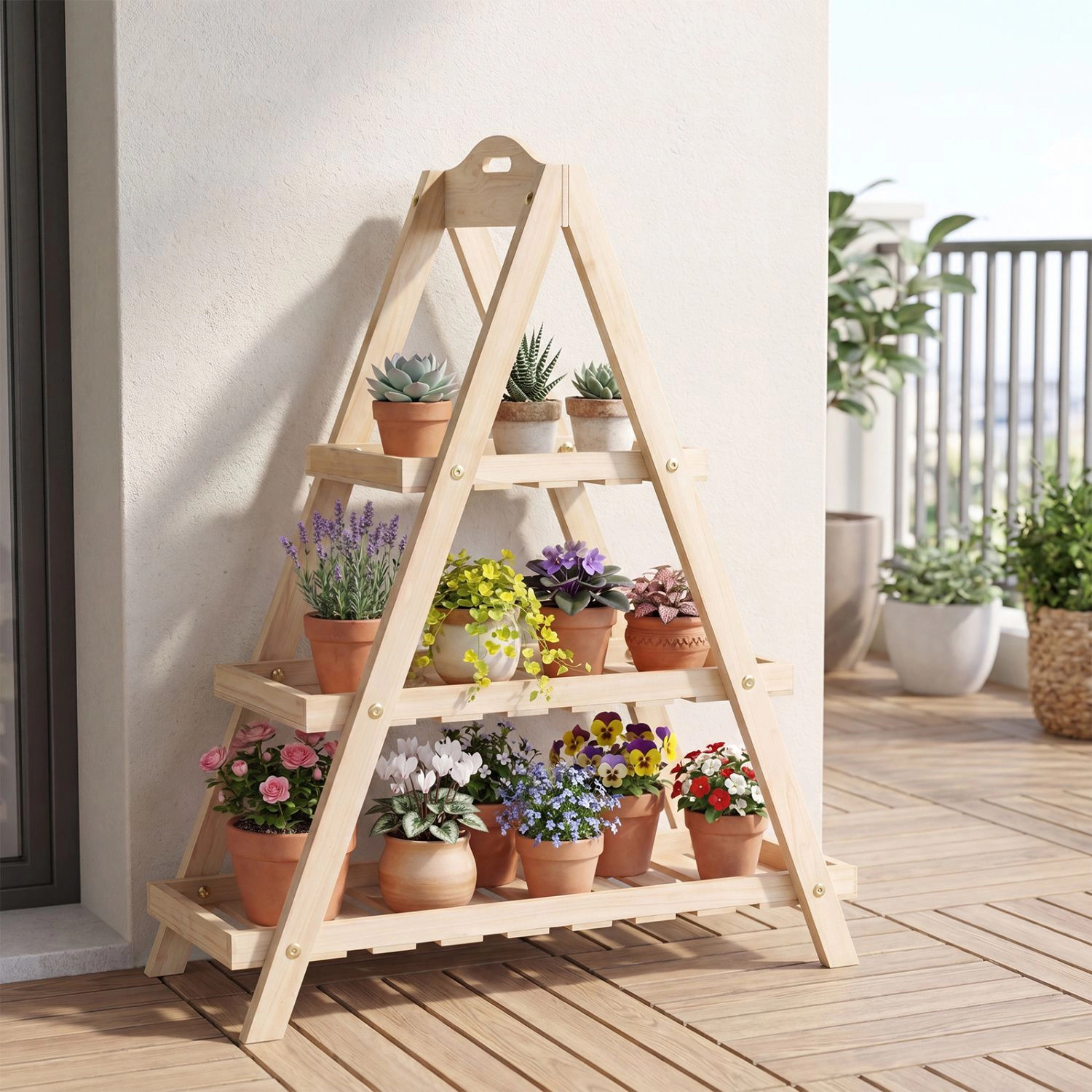 SlickBlue 3-Tier Wooden Plant Stand Ladder Shelf for Indoor Outdoor