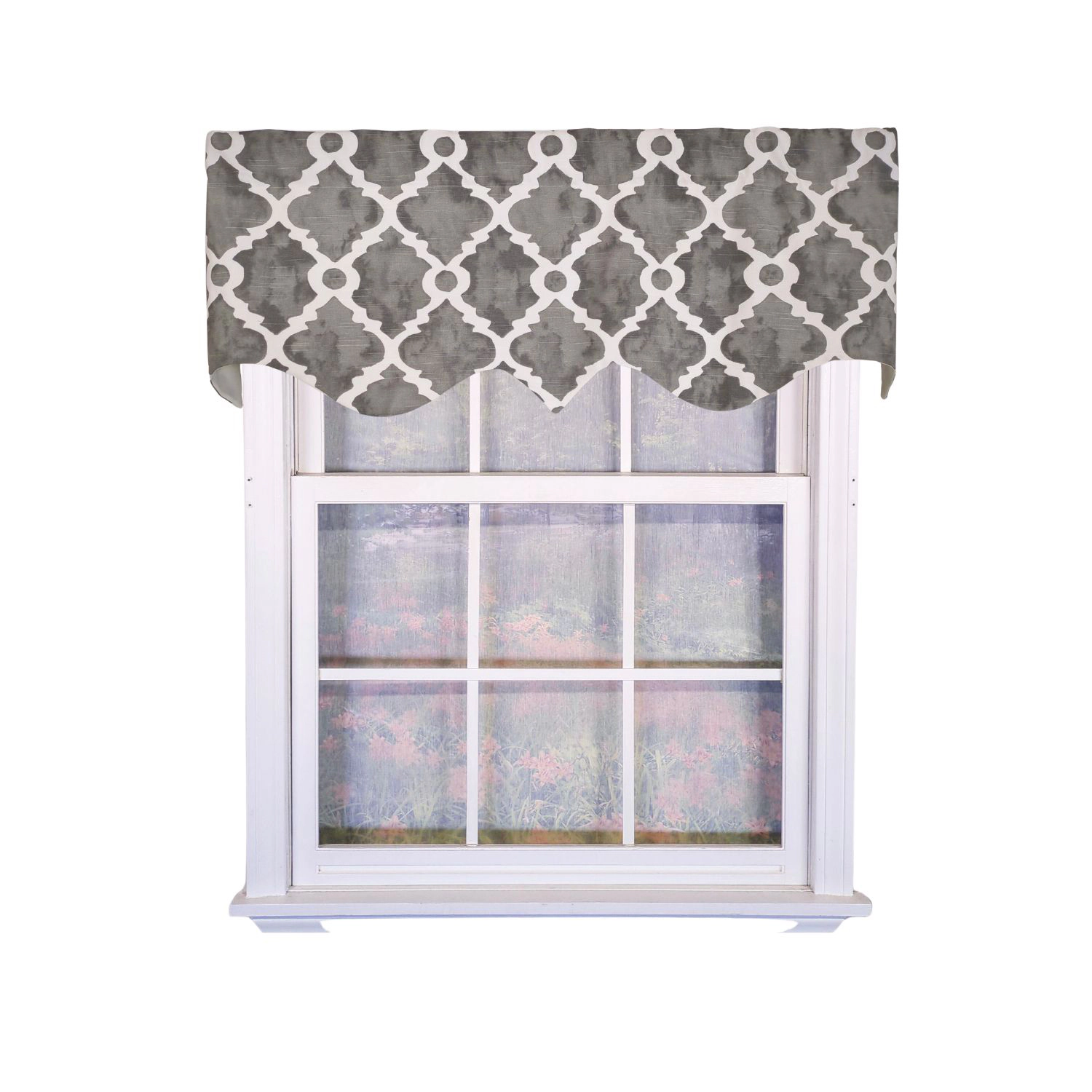 RLF Home 100% Cotton Lattice Regal With Ivory Lining Rod Pocket Window Valance 50" x 17" Gray