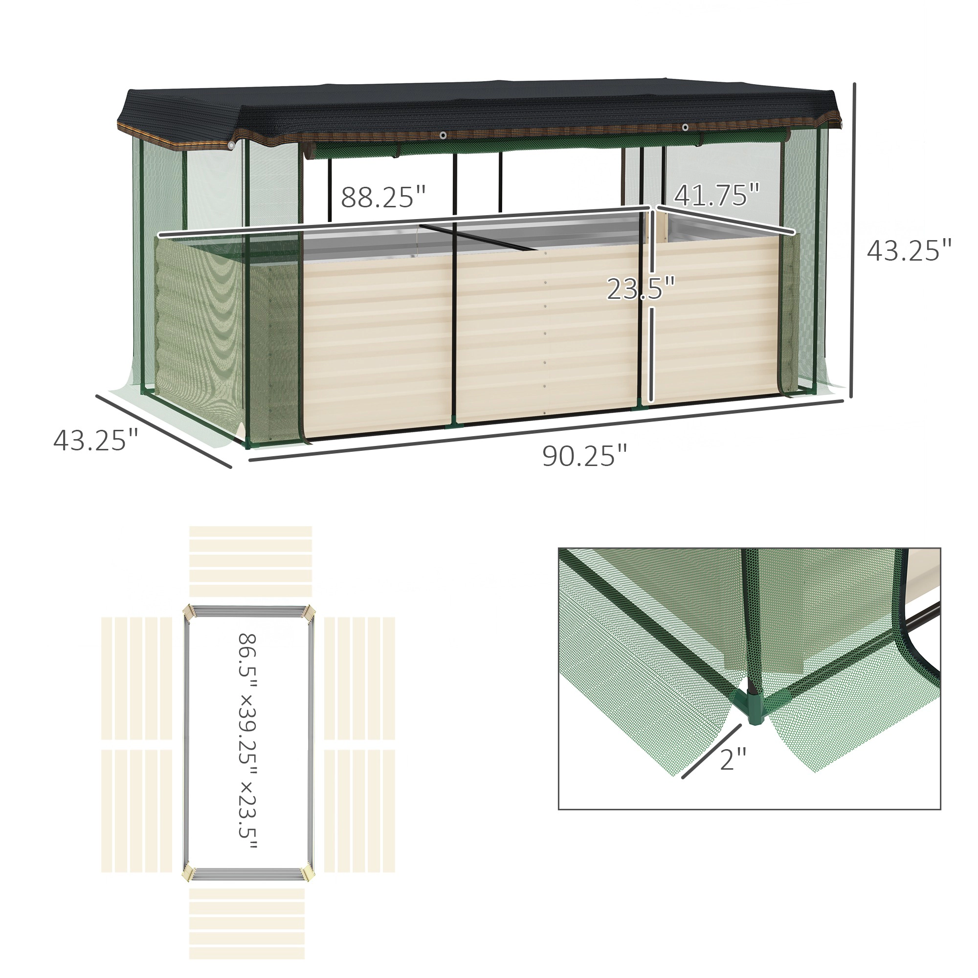 HONGGE Galvanized Steel Planter Box with Crop Cage and Shade Cloth, Raised Garden Bed for Flowers, Veggies Herbs