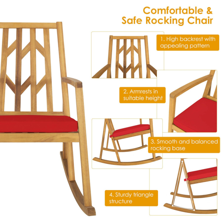 Hivvago Patio Acacia Wood Rocking Chair Sofa With Armrest And Cushion For Garden Deck