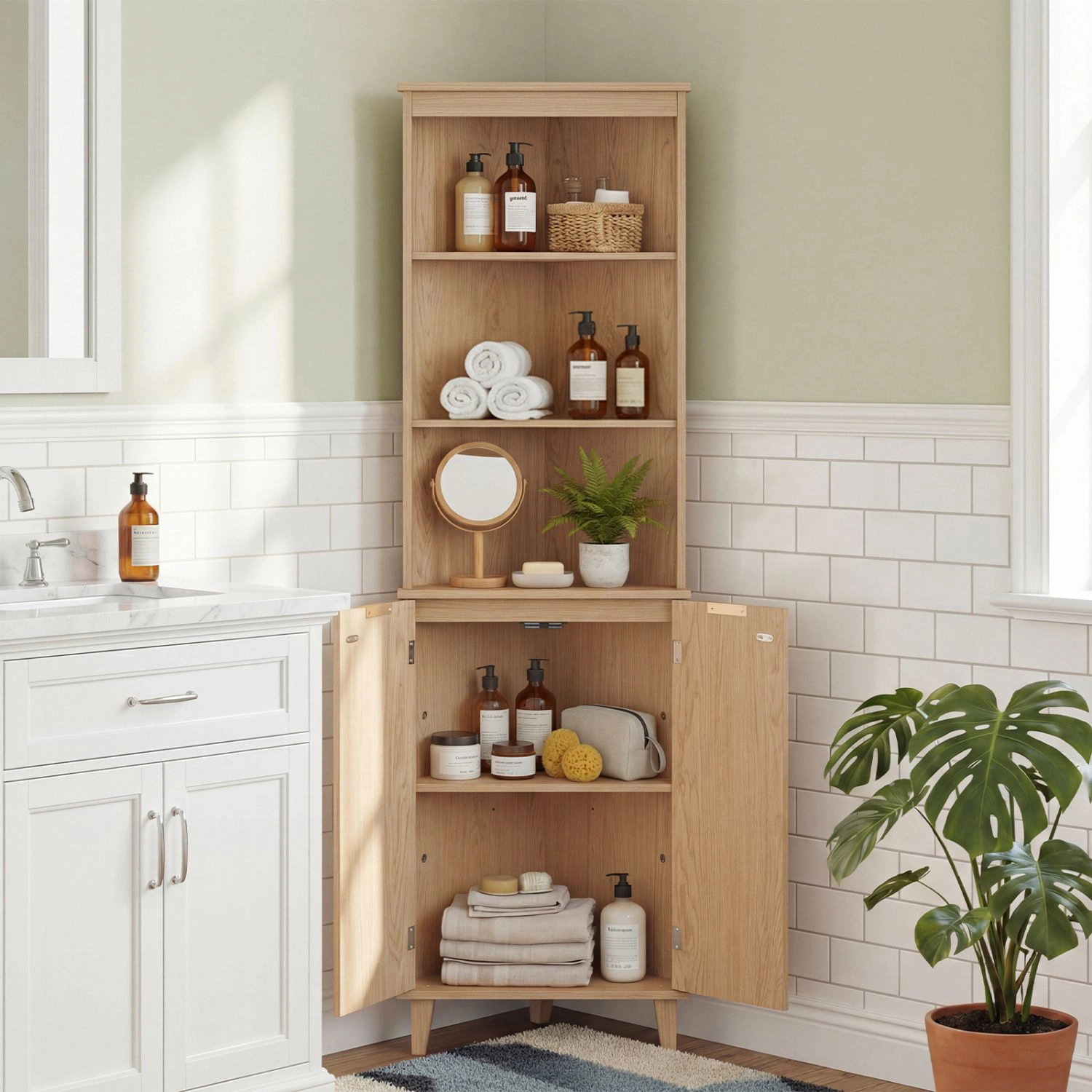 SlickBlue Freestanding Corner Cabinet for Bathroom Living Room and Kitchen