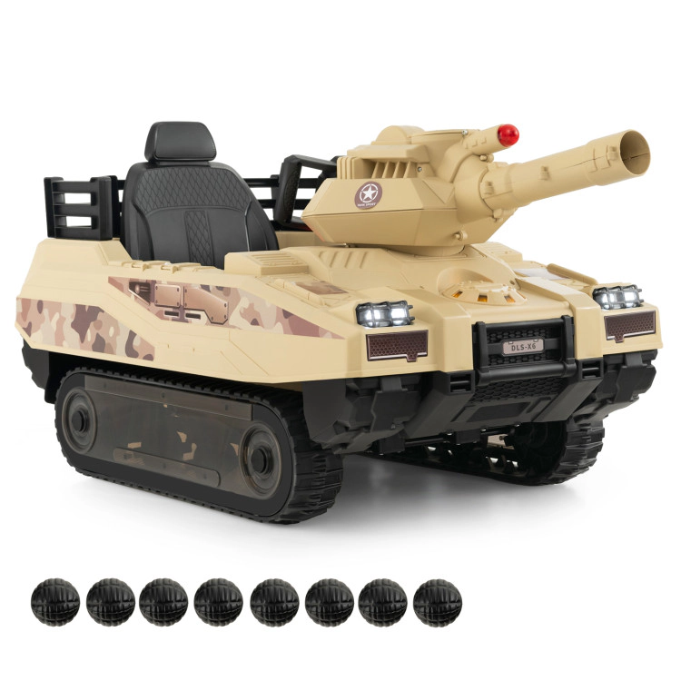 Hivvago 12V Electric Kids Ride On Tank with Rotatable Turret and 8 Missiles for Kids Aged 37-95 Months Old