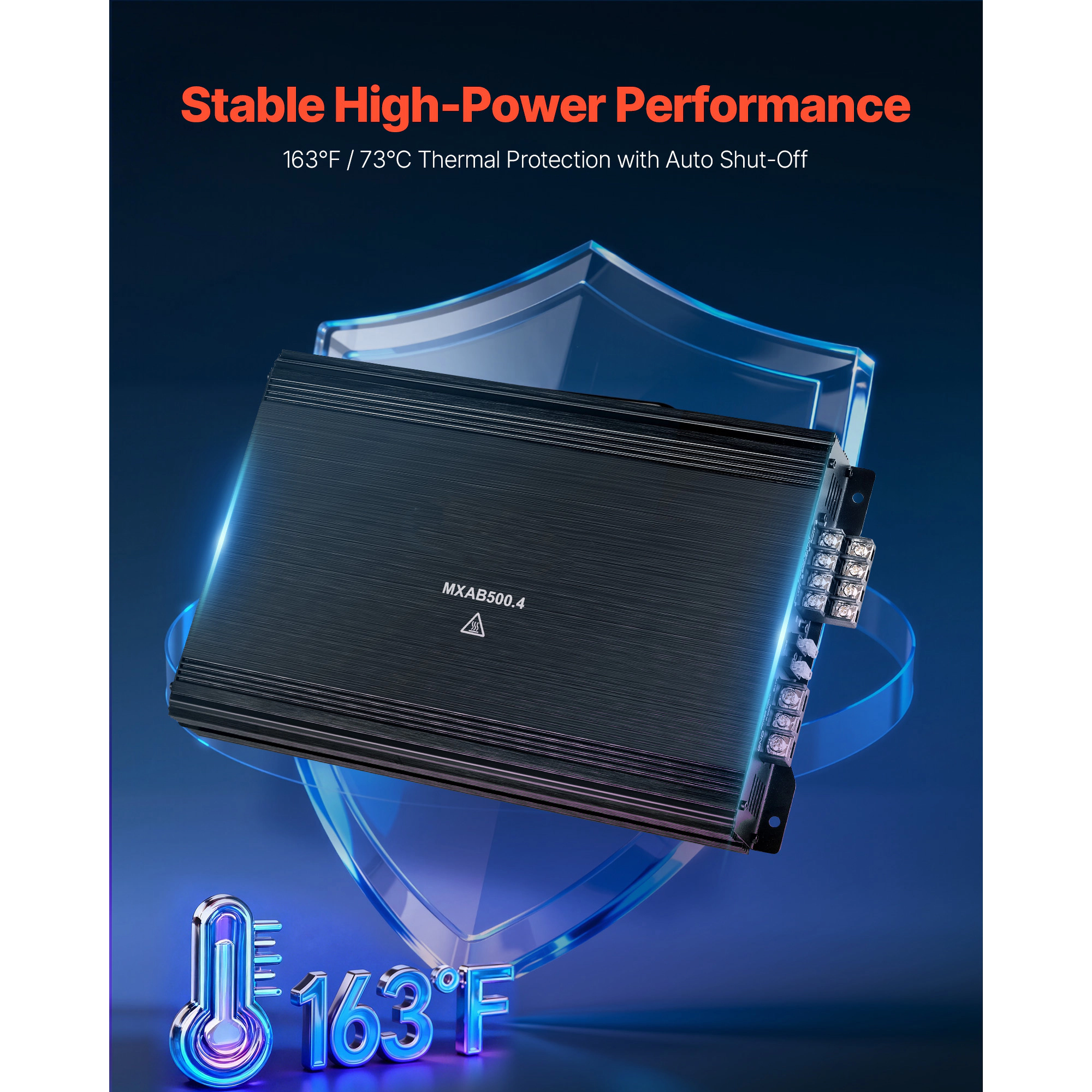HONGGE 4 Channel Car Audio Amplifier 2 Ohm Stable Bridgeable Class Full Range Amp Max Power @ / for