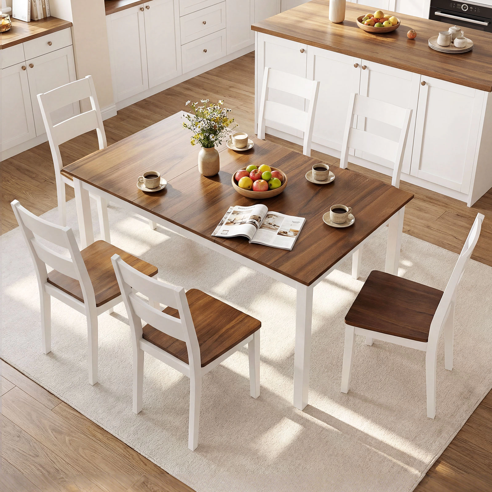 LJG 60 Inch Rectangular Dinner Table with Solid Rubber Wood Legs