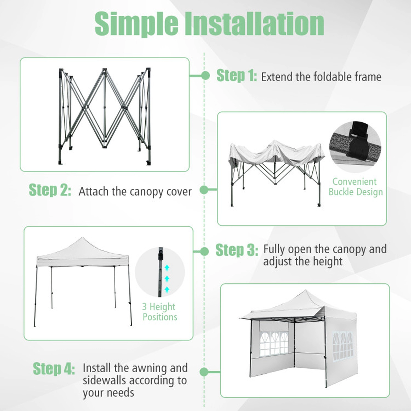 SUGIFT White 10-ft by 10-ft 420D Oxford Pop Up Canopy Tent with 3 Sidewalls Awning and Wheeled Bag
