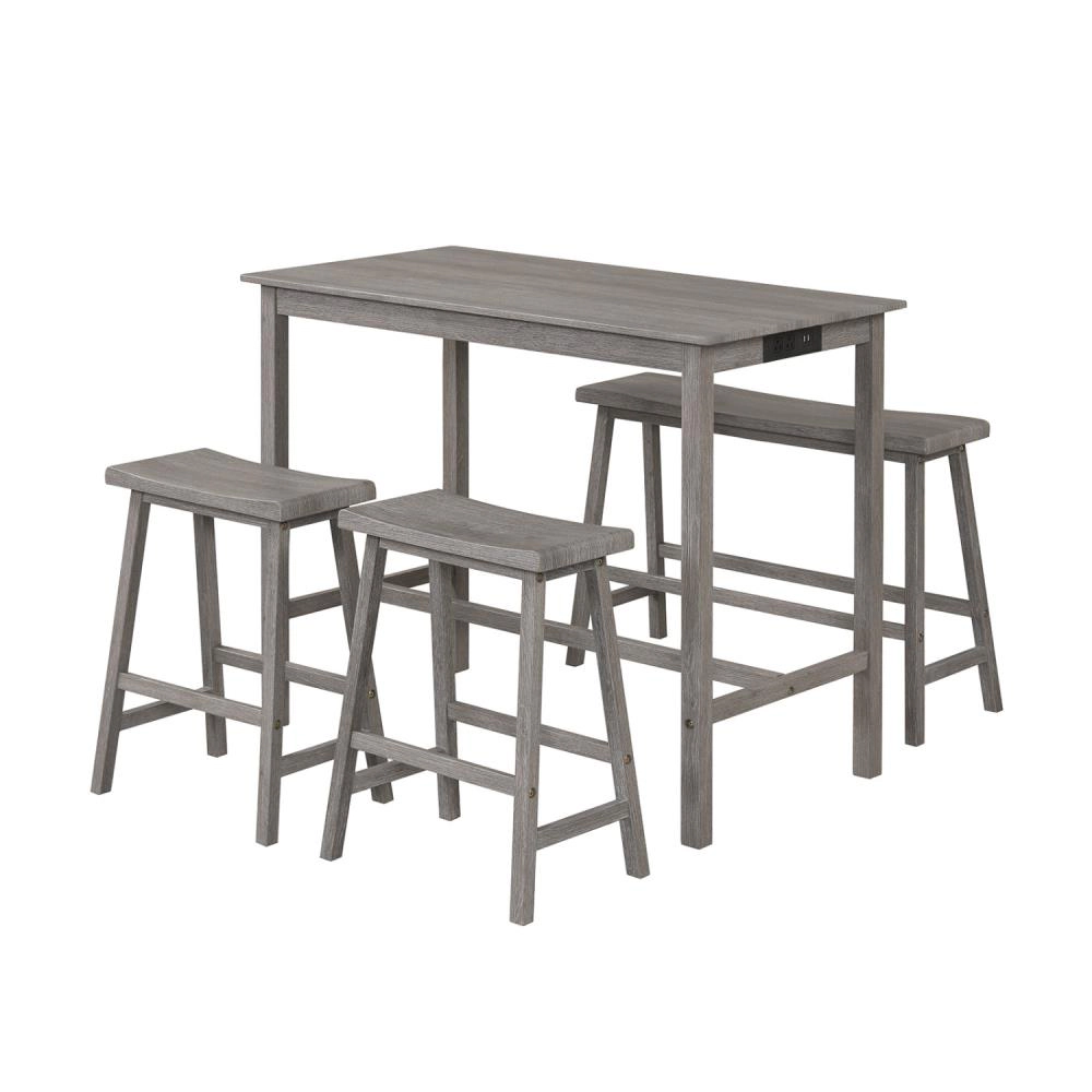 Hivvago 4-Piece Counter Height Dining Table Set With Power Outlet Solid Rubber Wood Kitchen