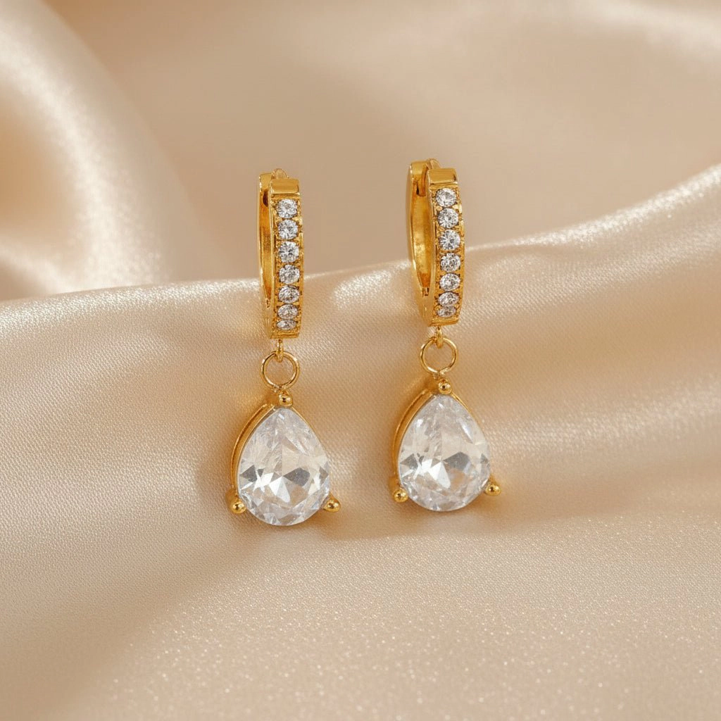 DressAtR Women's Zircon 18K Gold Plated Drop Earrings