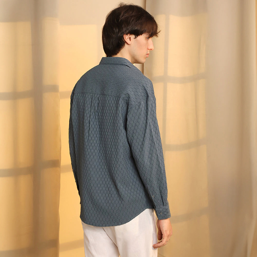 Honeycomb-Textured Oversized Shirt